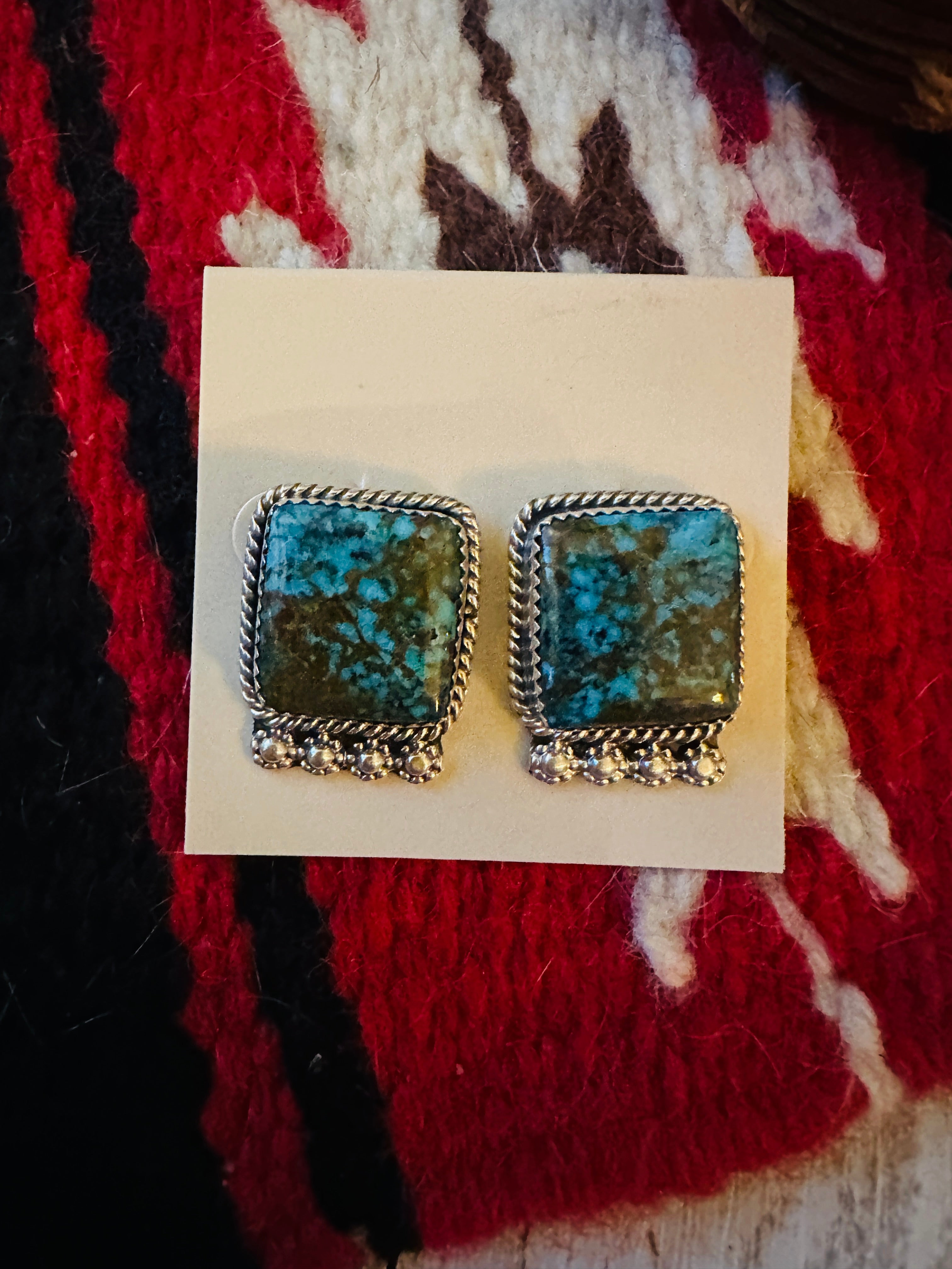 Navajo Kingman Web Turquoise & Sterling Silver Post Earrings