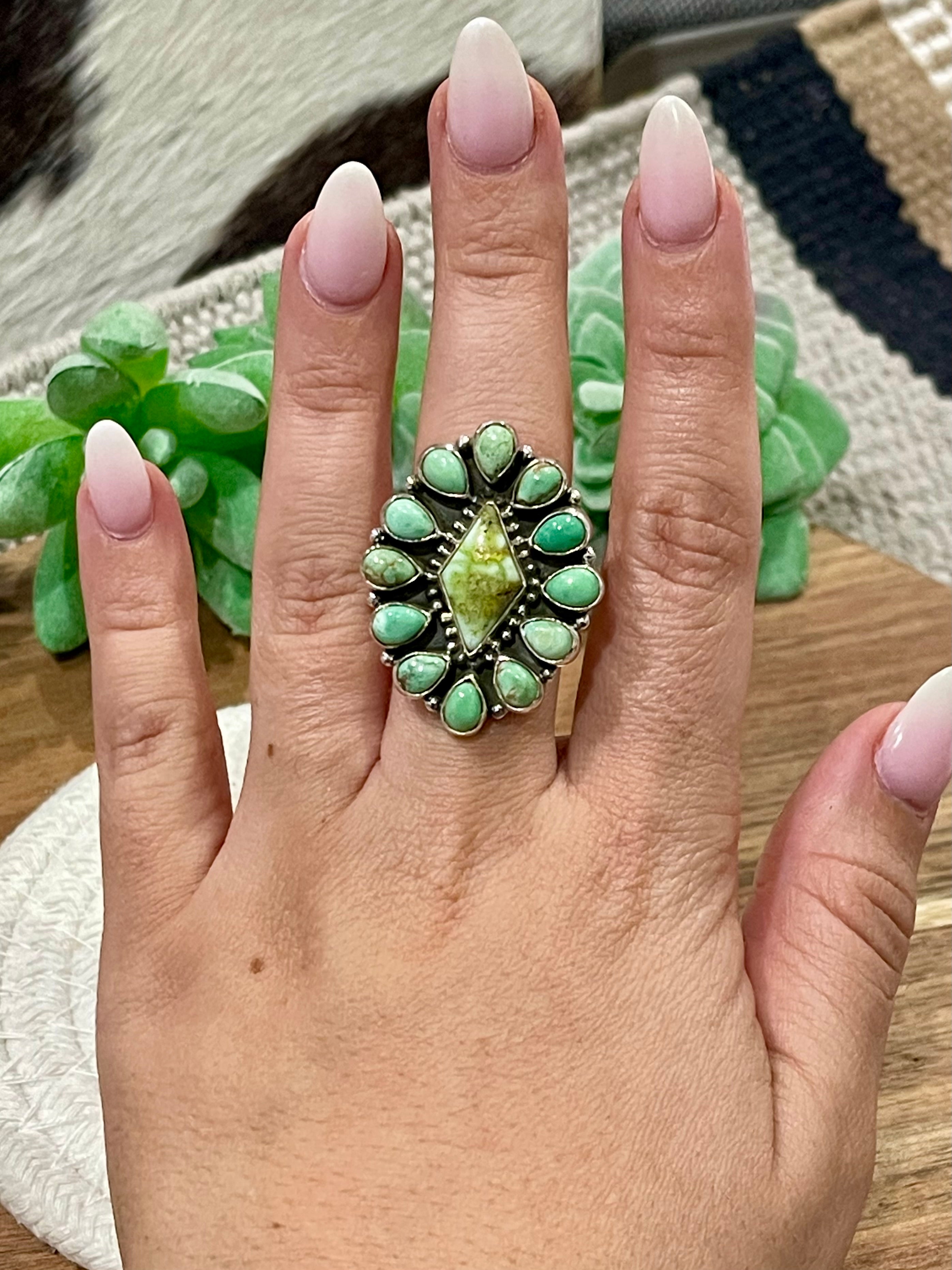 Beautiful Handmade Palomino Variscite, Turquoise And Sterling Silver Adjustable Ring