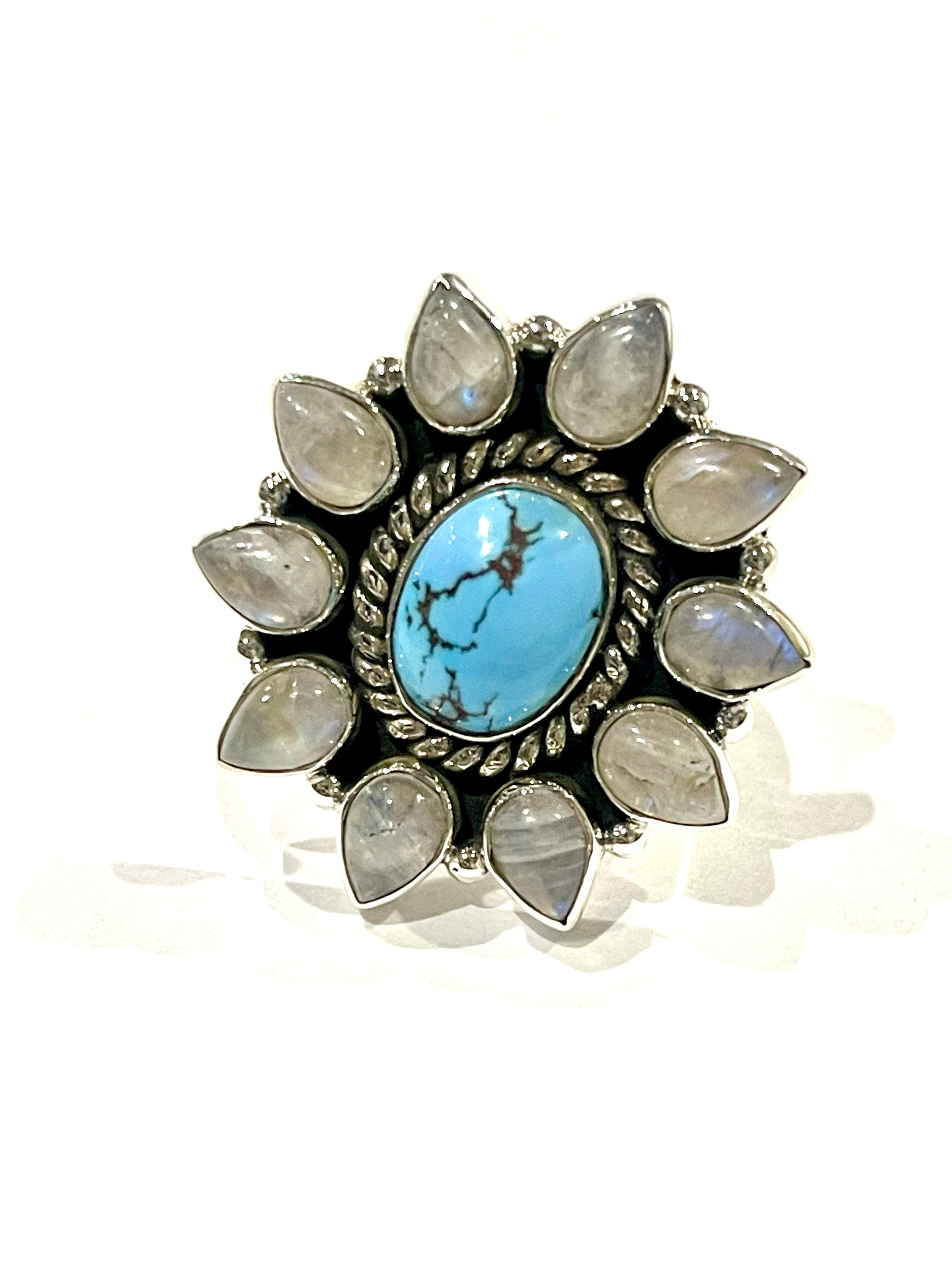 Beautiful Handmade Golden Hills, Moonstone And Sterling Silver Adjustable Ring