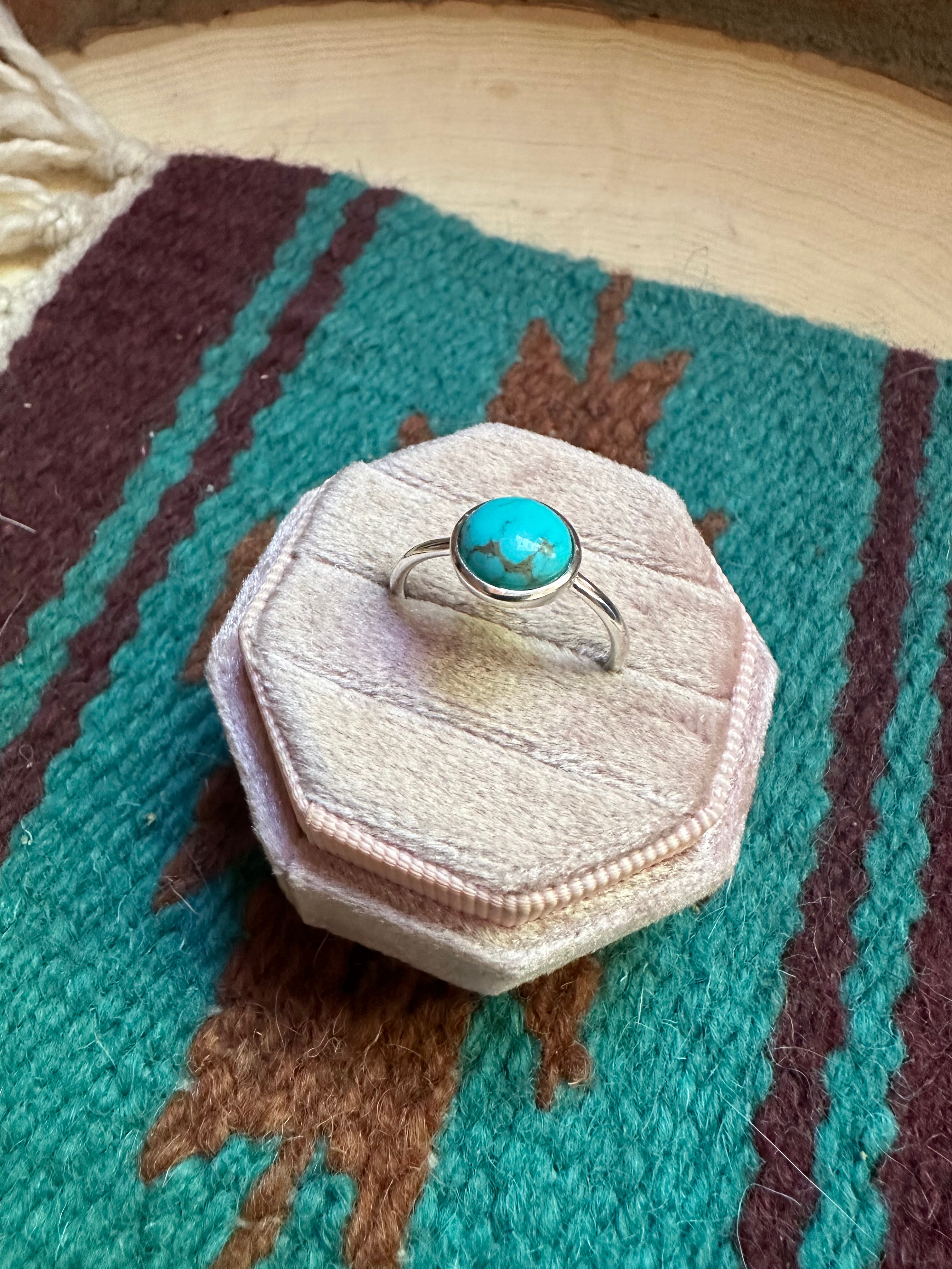 Handmade Sterling Silver & Turquoise Single Round Stone Ring