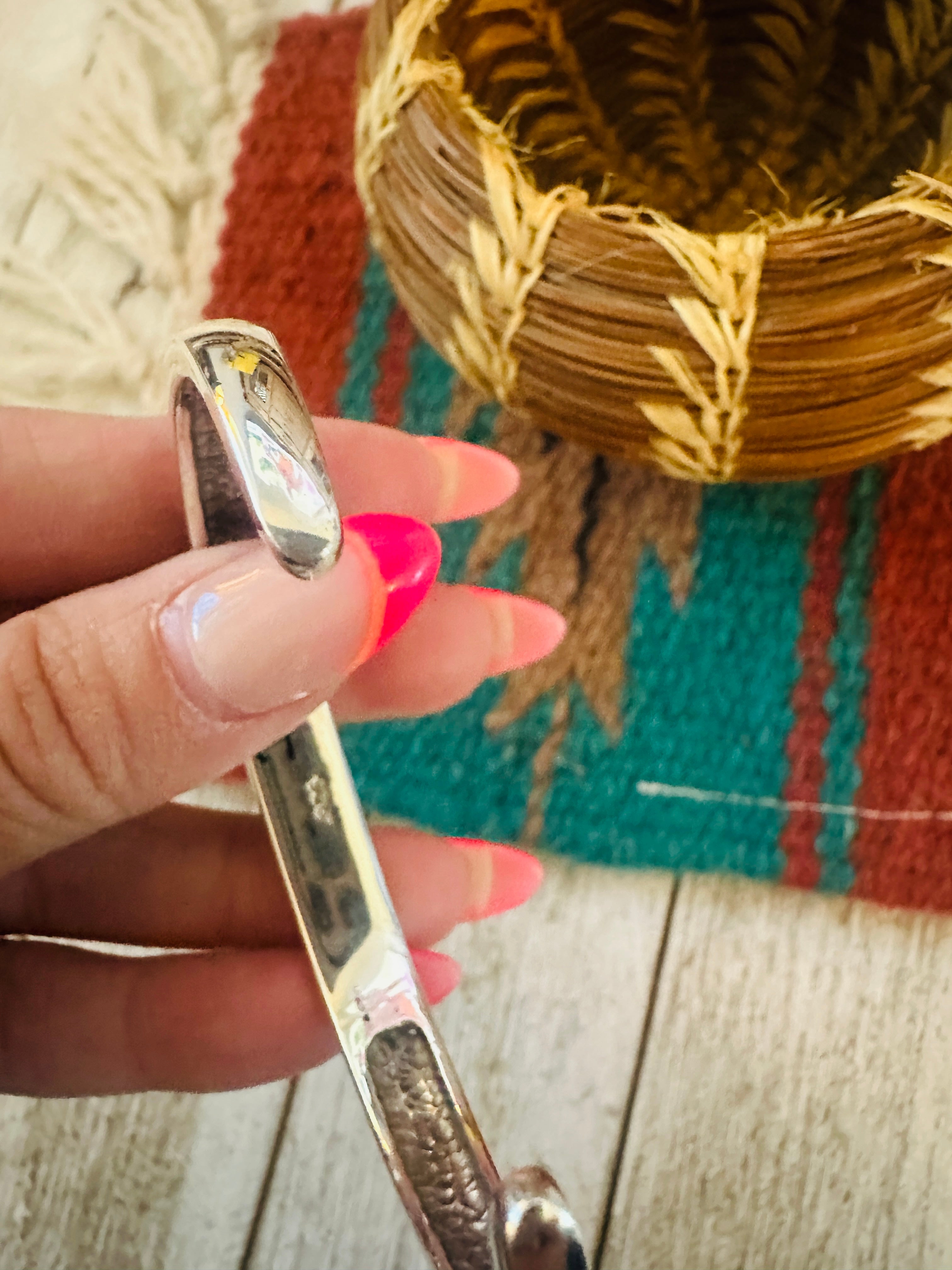 Handcrafted Cotton Candy & Sterling Silver Inlay Cuff Bracelet