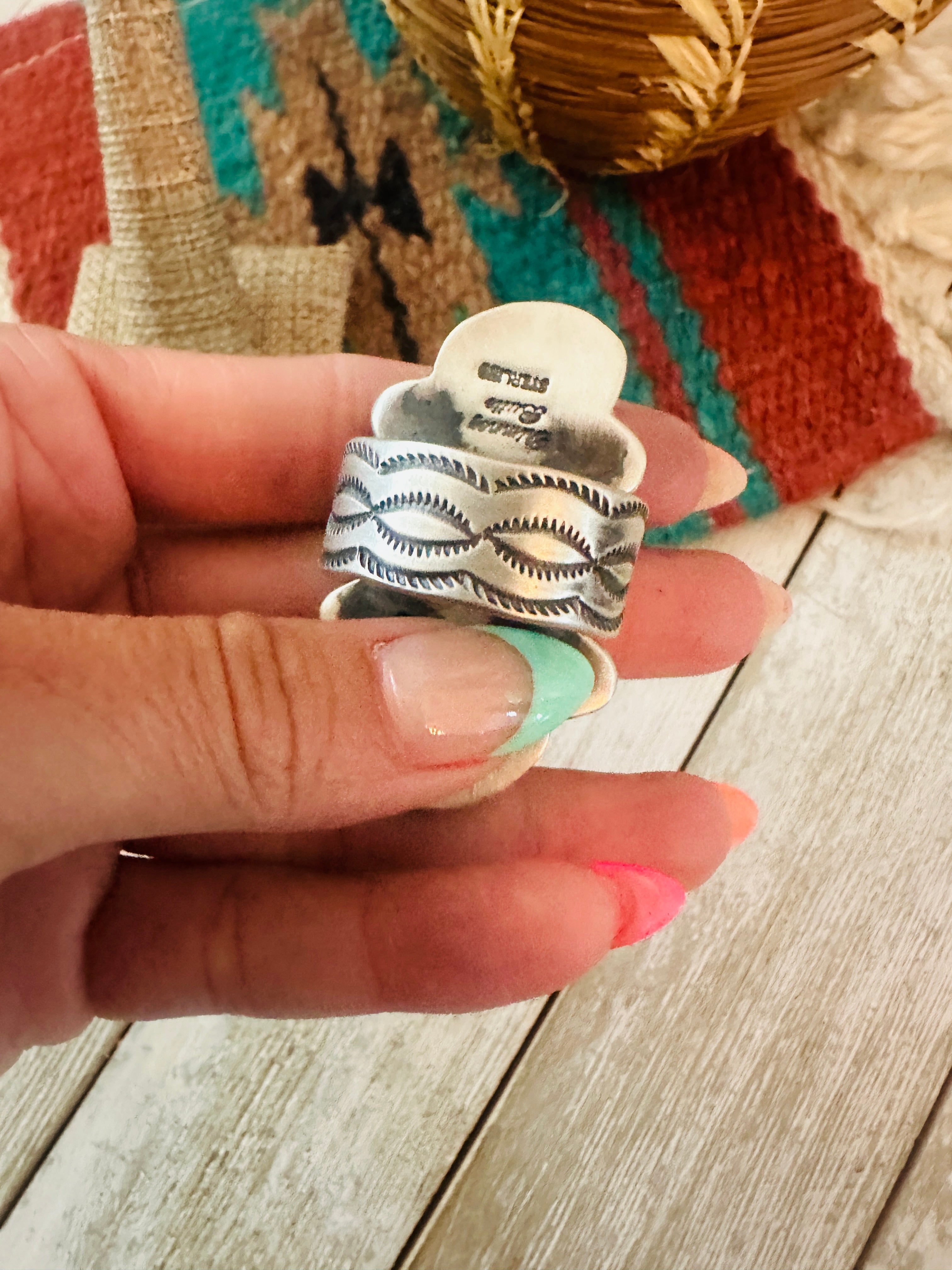 Handcrafted Sonoran Gold Turquoise & Sterling Silver Ring Chimney Butte Size 11