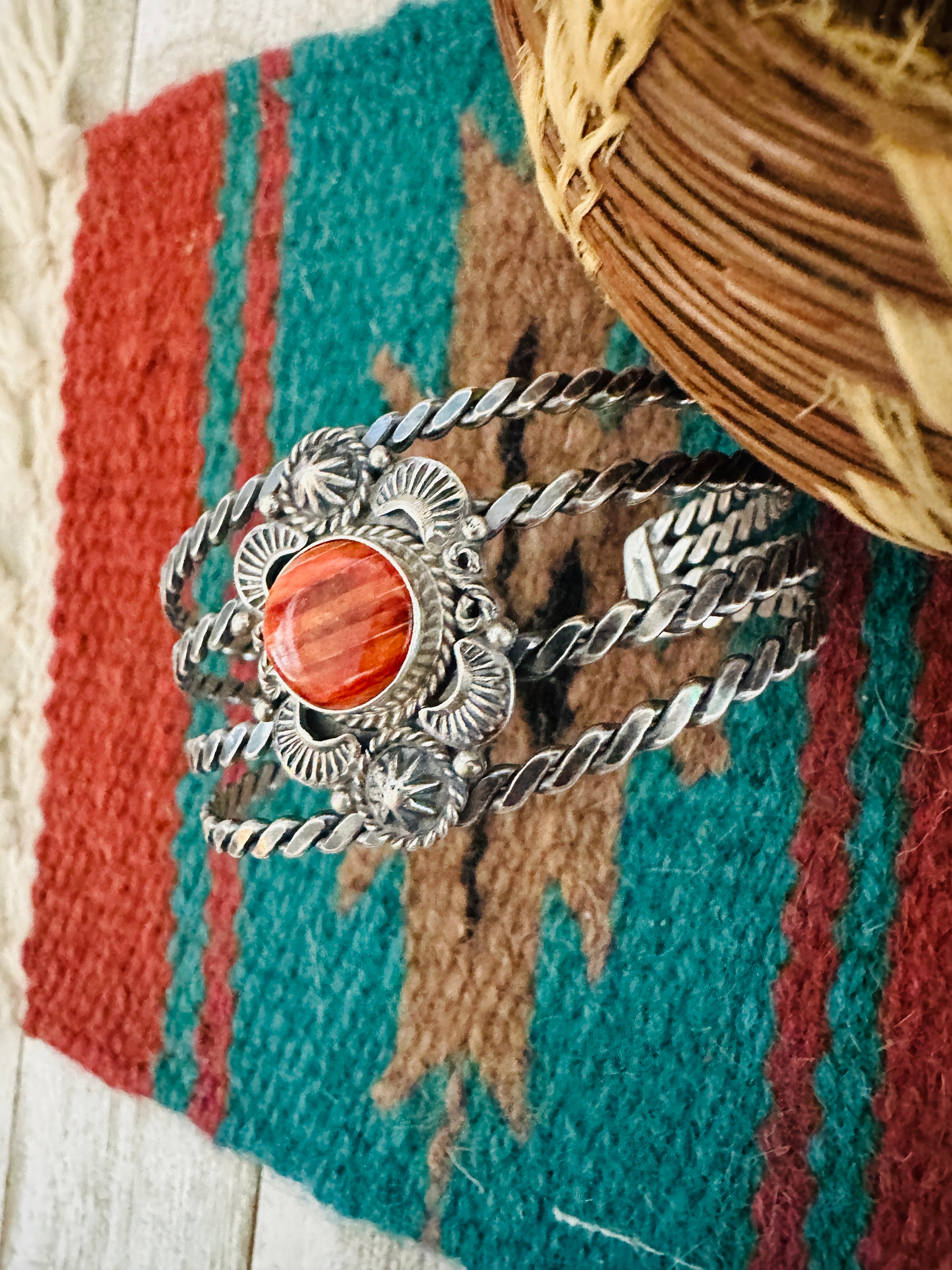Handcrafted Sterling Silver & Orange Spiny Oyster Cuff Bracelet