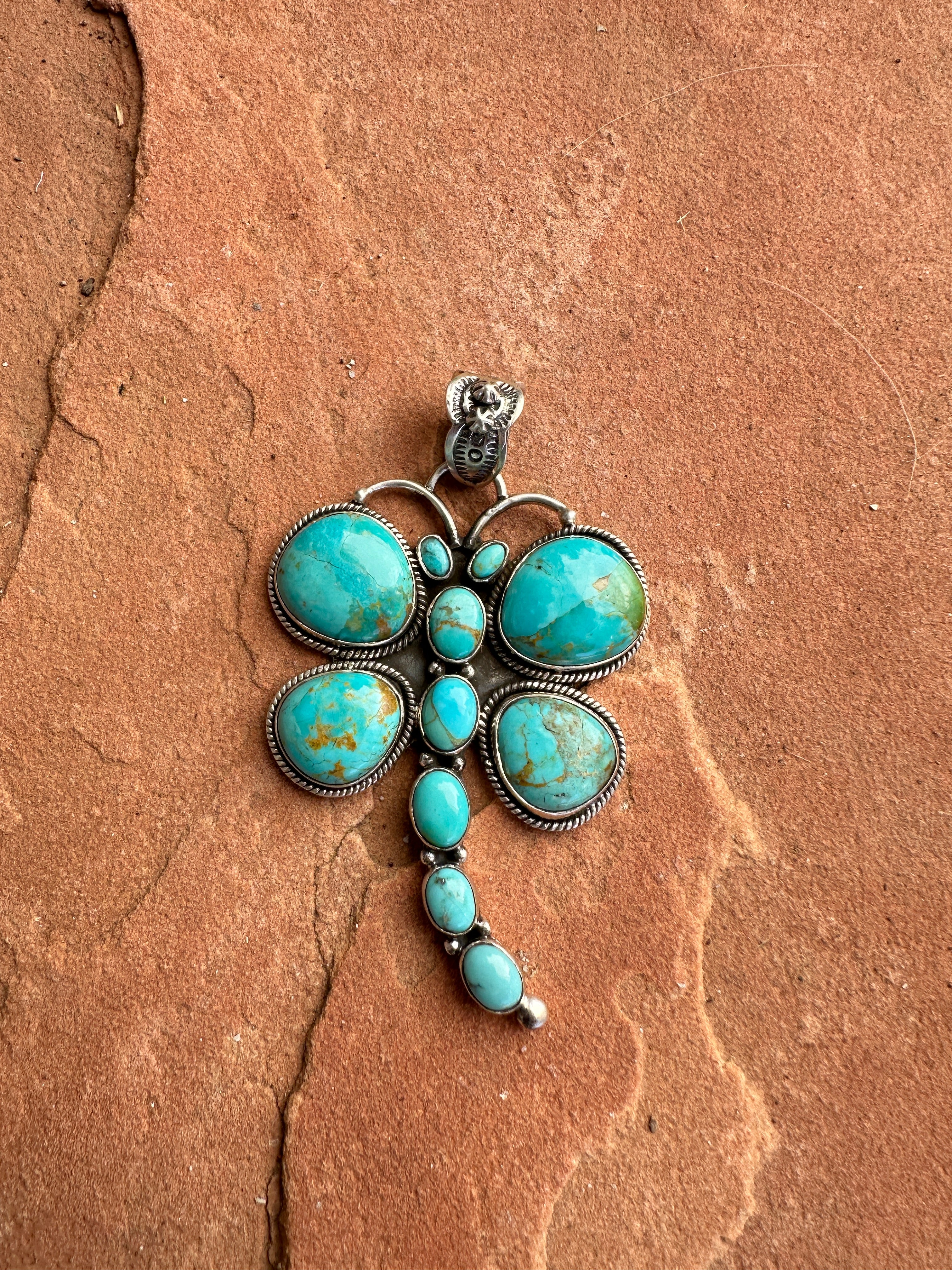 Beautiful Handmade Sterling Silver & Turquoise Butterfly Pendant