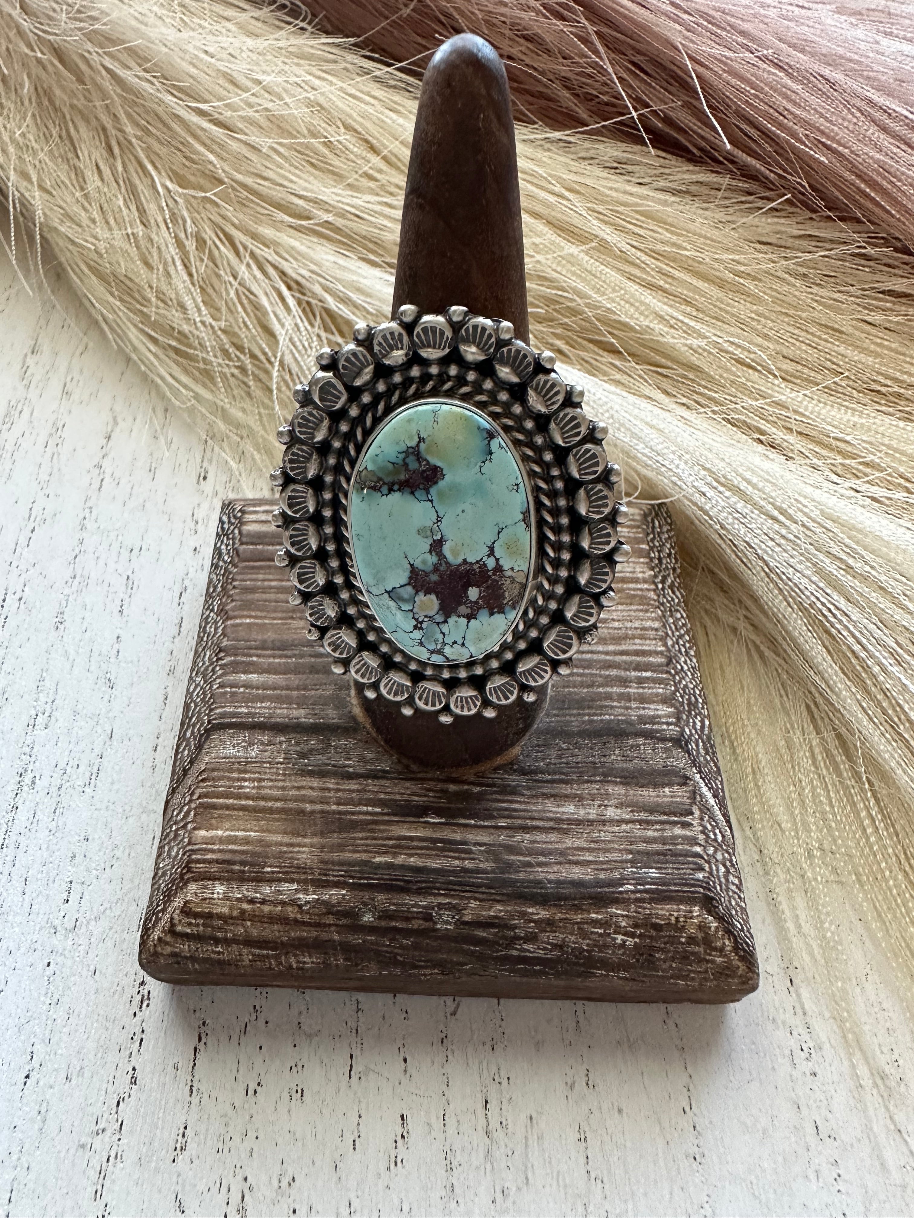 Navajo Golden Hills Turquoise Sterling Silver Ring Size 10 Signed