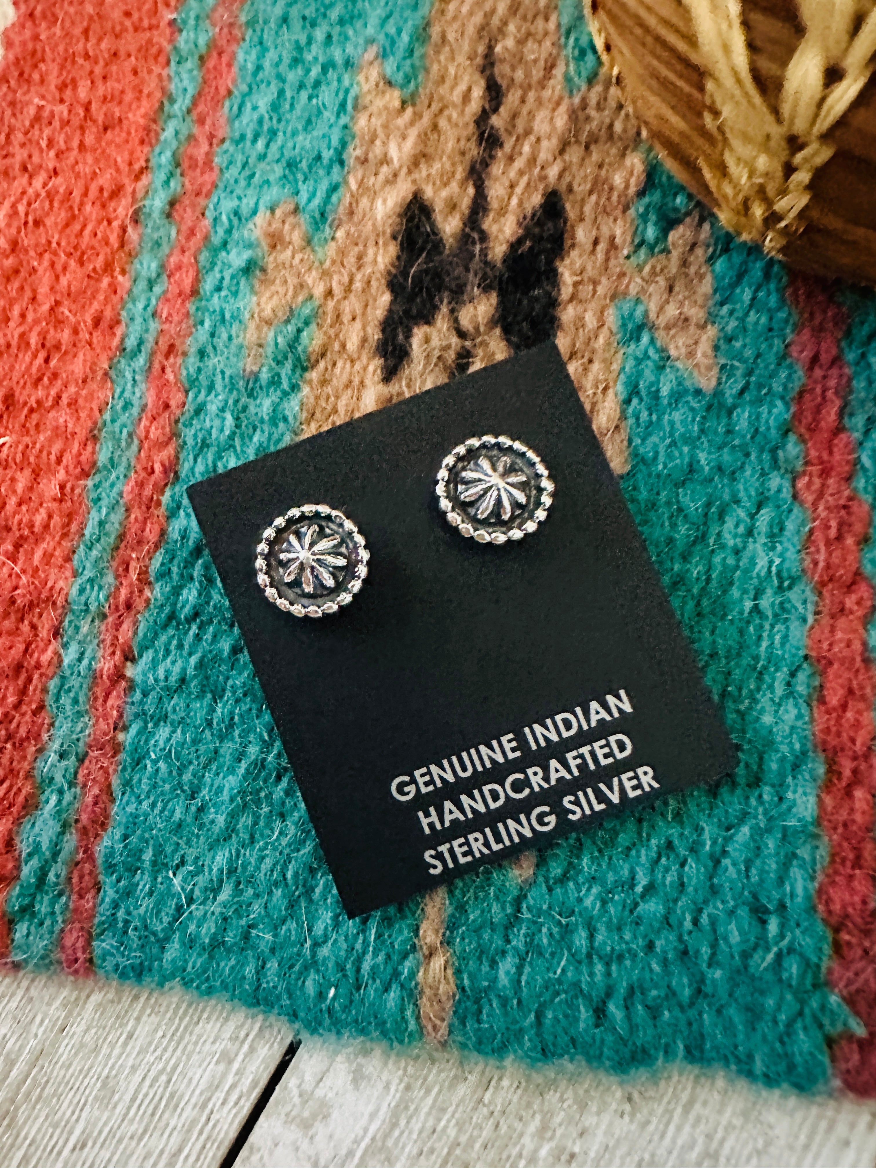 Handcrafted Sterling Silver Concho Stud Earrings 1/2”