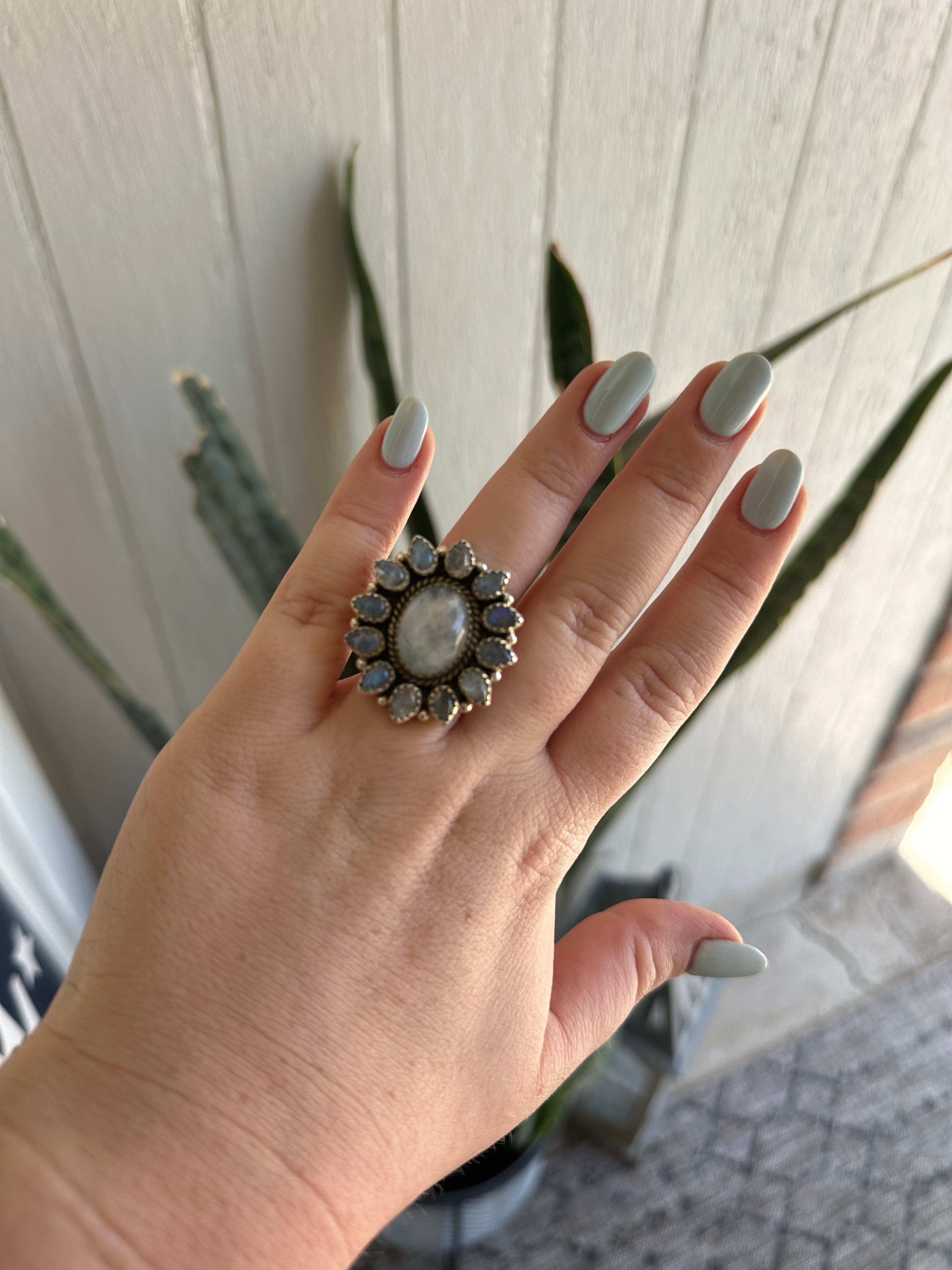 Handmade Moonstone & Sterling Silver Adjustable Ring