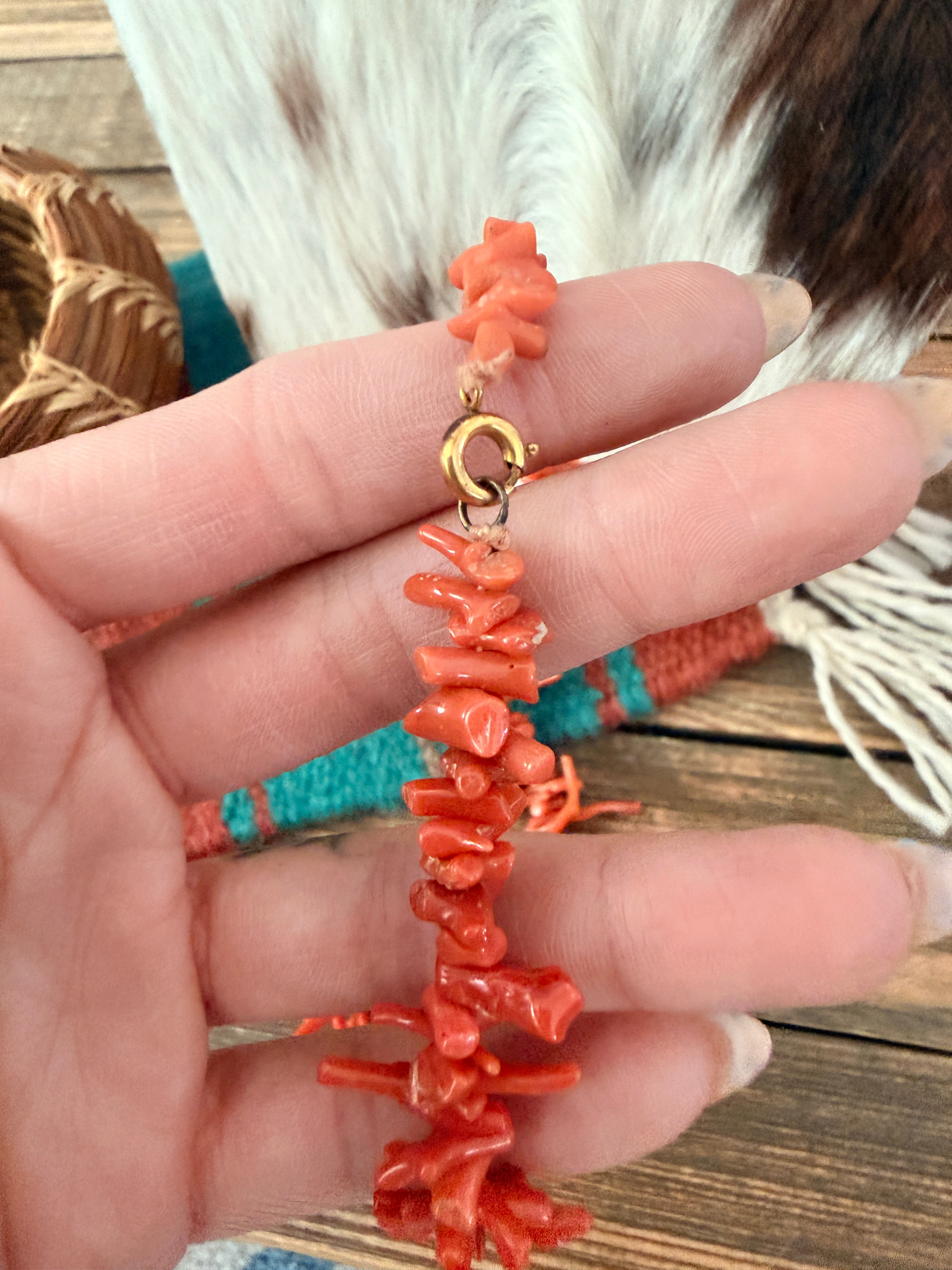 Old Pawn Handmade Red Branch Coral Beaded Necklace
