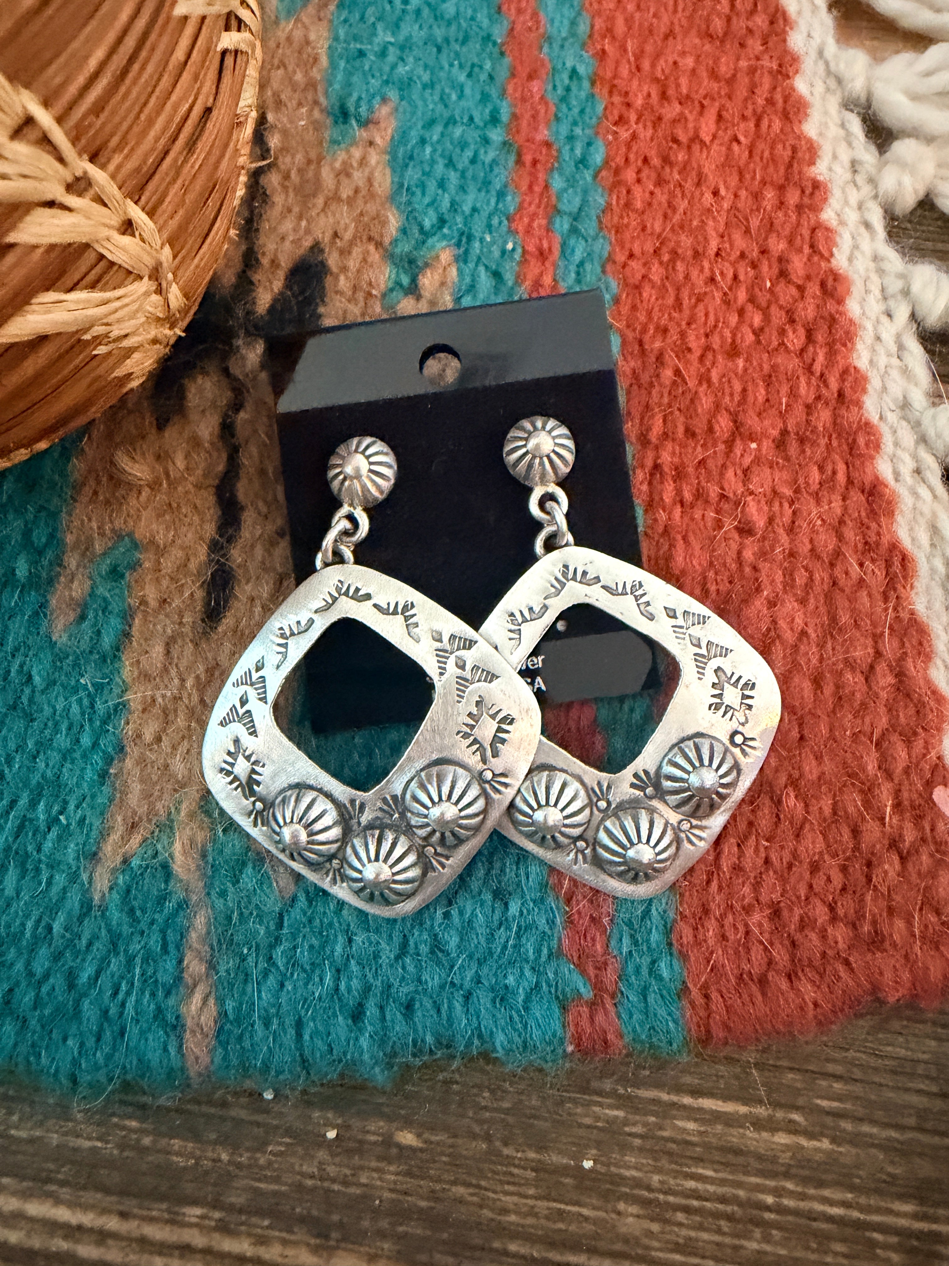 Handmade Sterling Silver Concho Dangle Earrings
