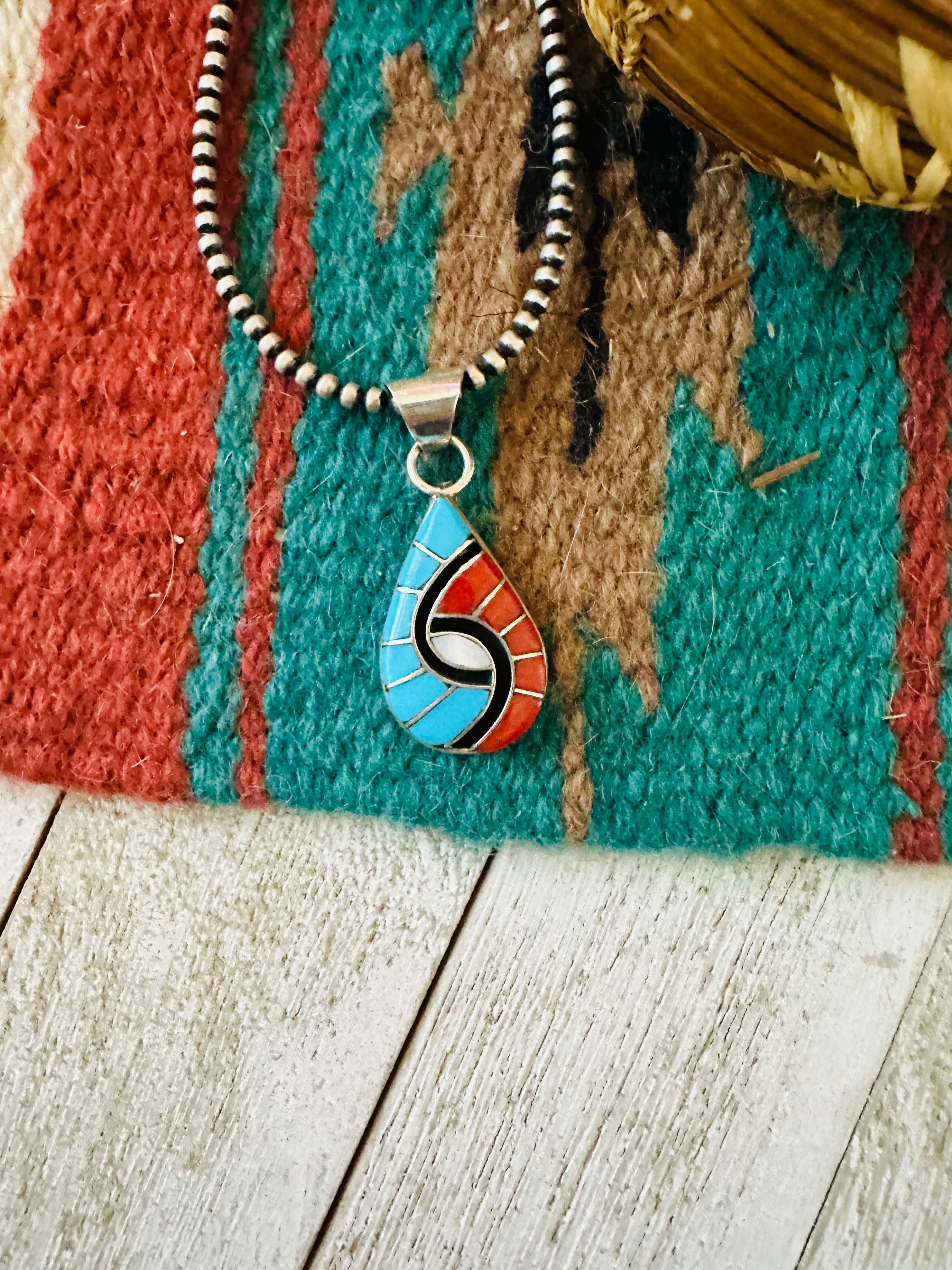 Handcrafted Multi Stone & Sterling Silver Inlay Pendant