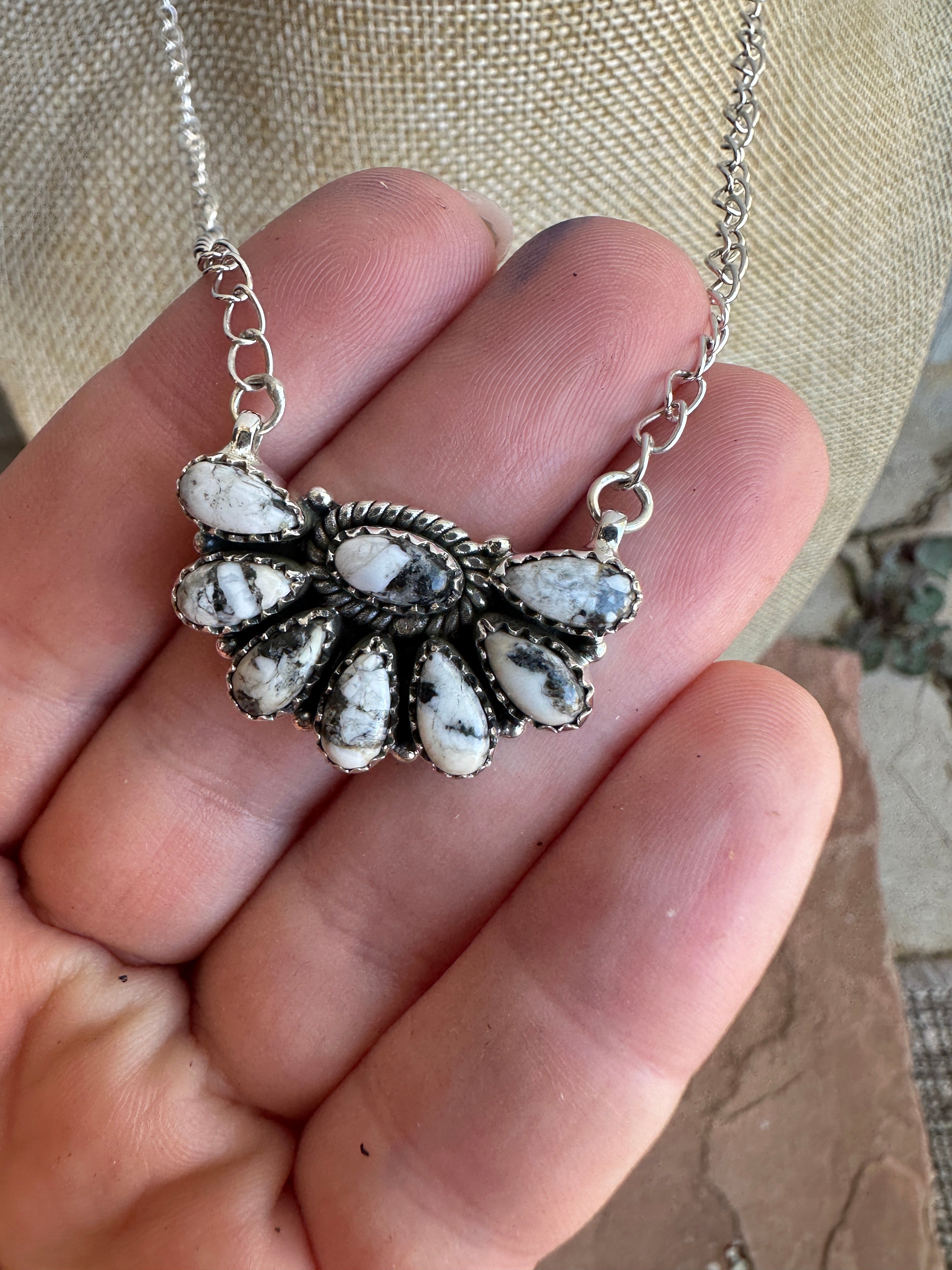 Handmade Sterling Silver White Buffalo Crescent Necklace