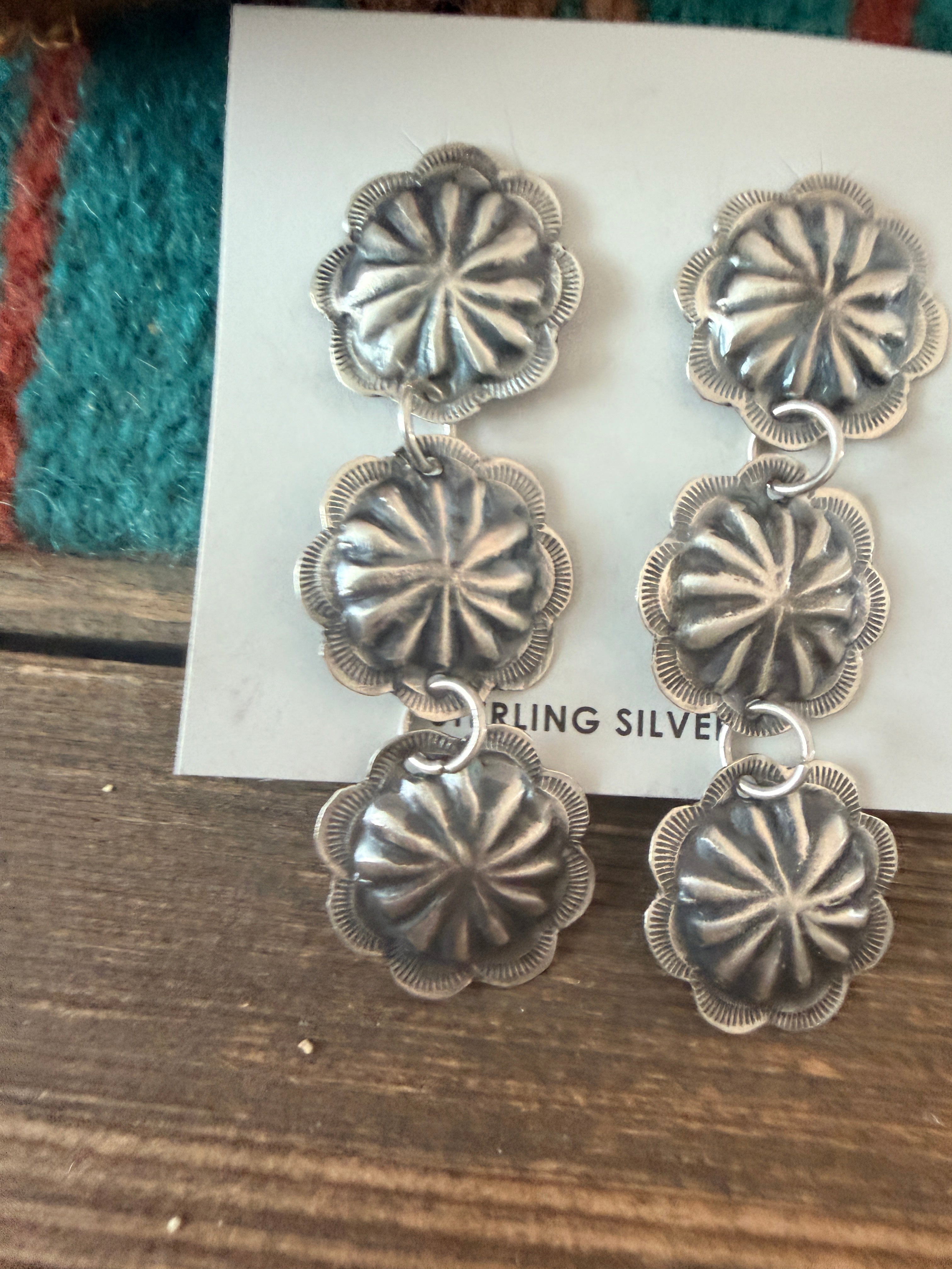 Handcrafted Sterling Silver Concho Dangle Earrings