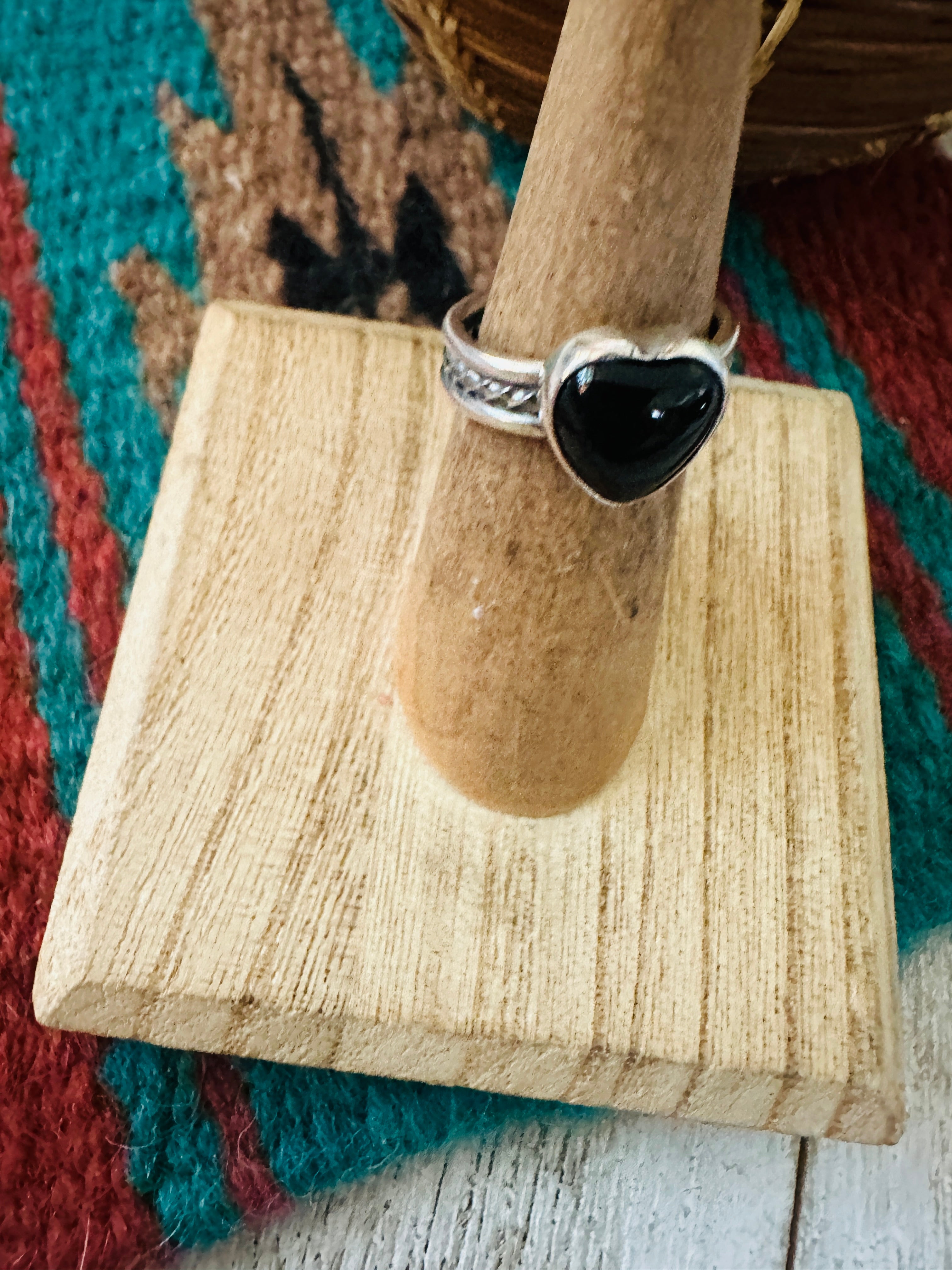 Navajo Black Onyx & Sterling Silver Heart Ring