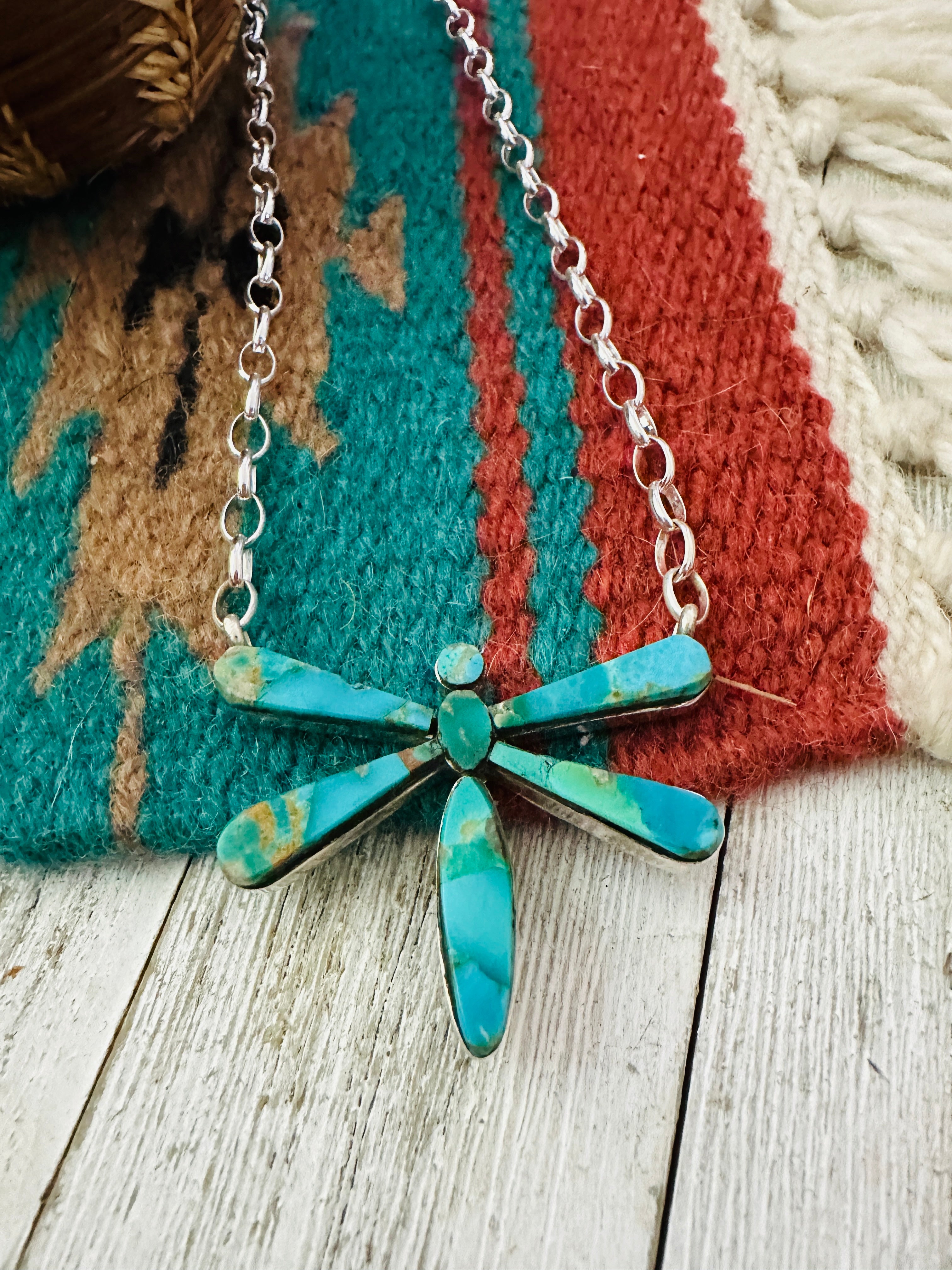 Handcrafted Turquoise & Sterling Silver Dragonfly Necklace