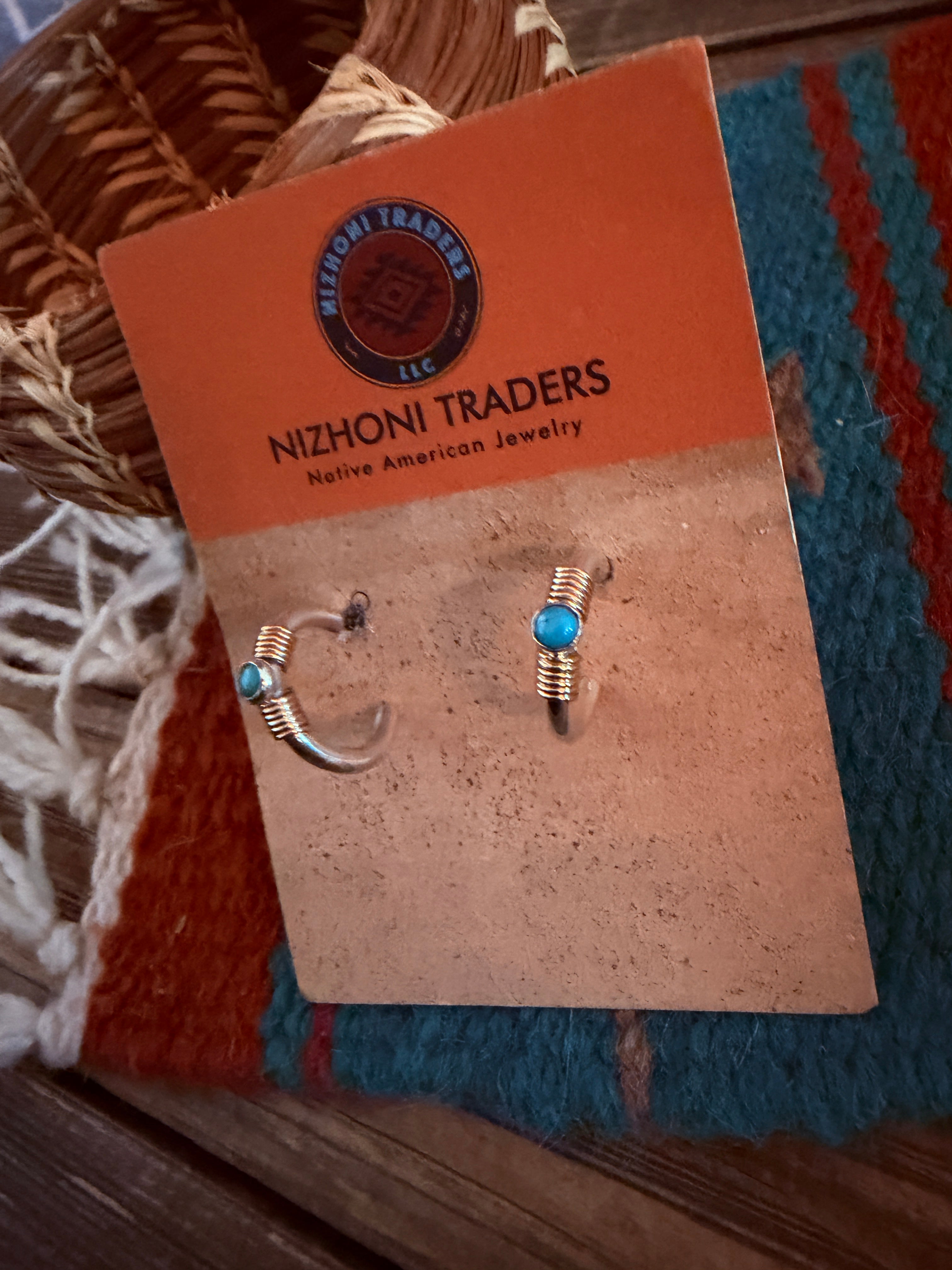 Handcrafted Turquoise & Sterling Silver Hoop Earrings