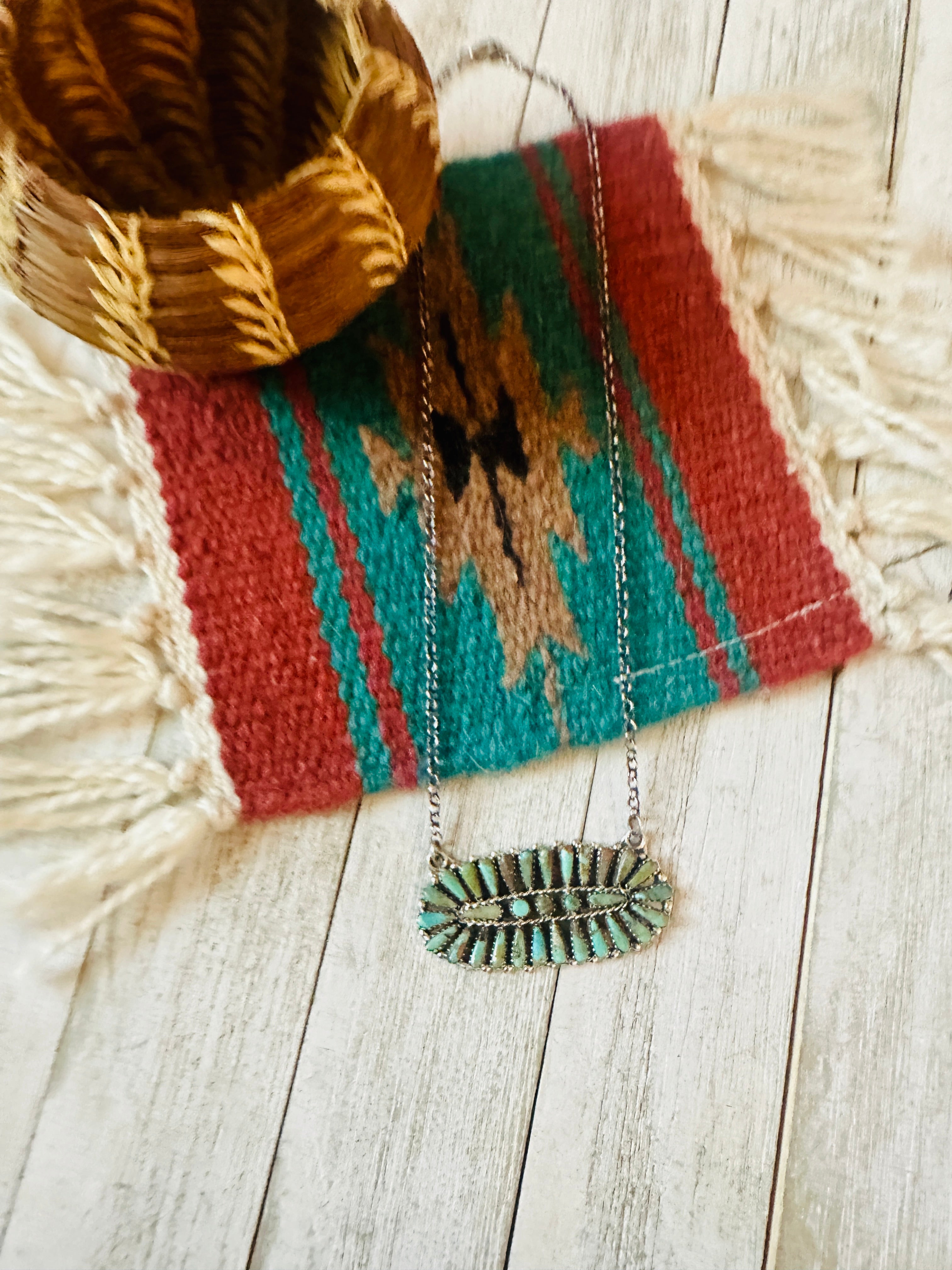 Navajo Sterling Silver & Turquoise Cluster Necklace