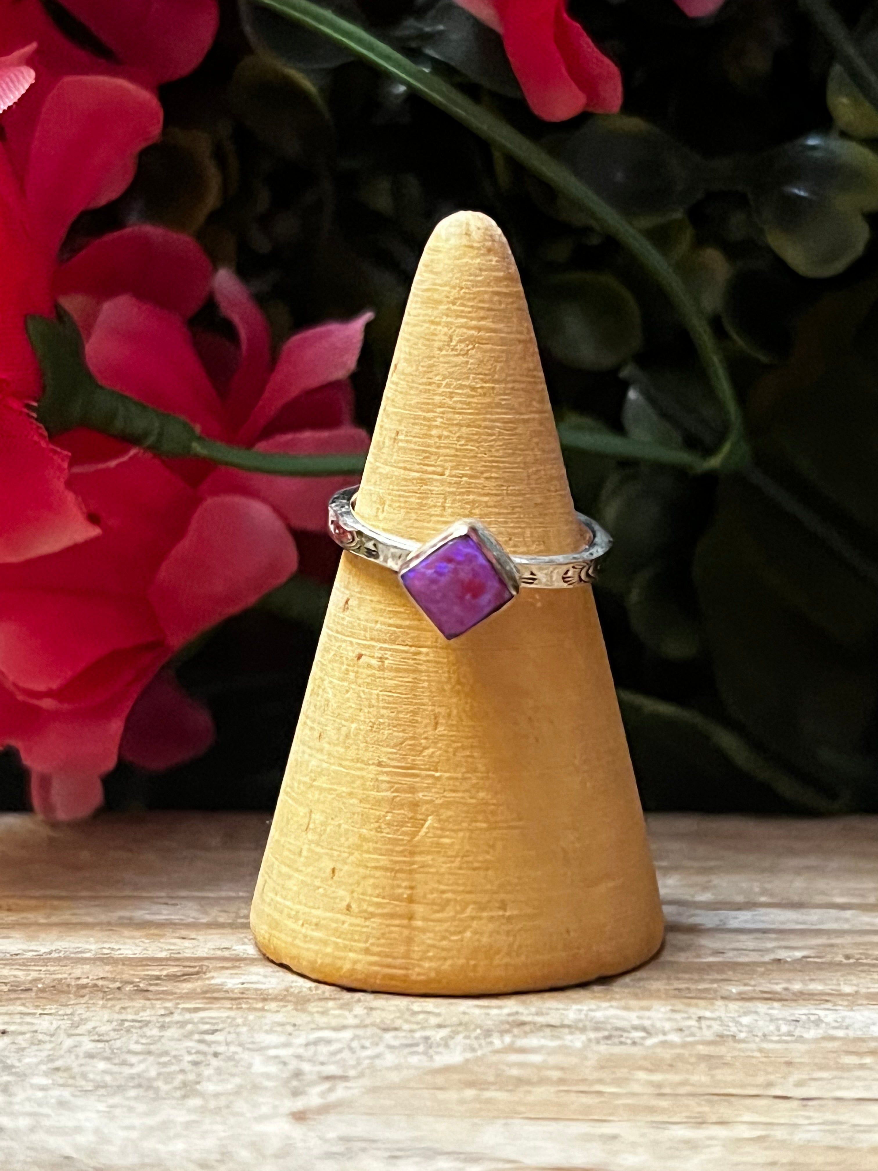 Handmade Hot Pink Opal Heart, TearDrop, Square, & Diamond Shape Sterling Silver Adjustable Stacker Ring
