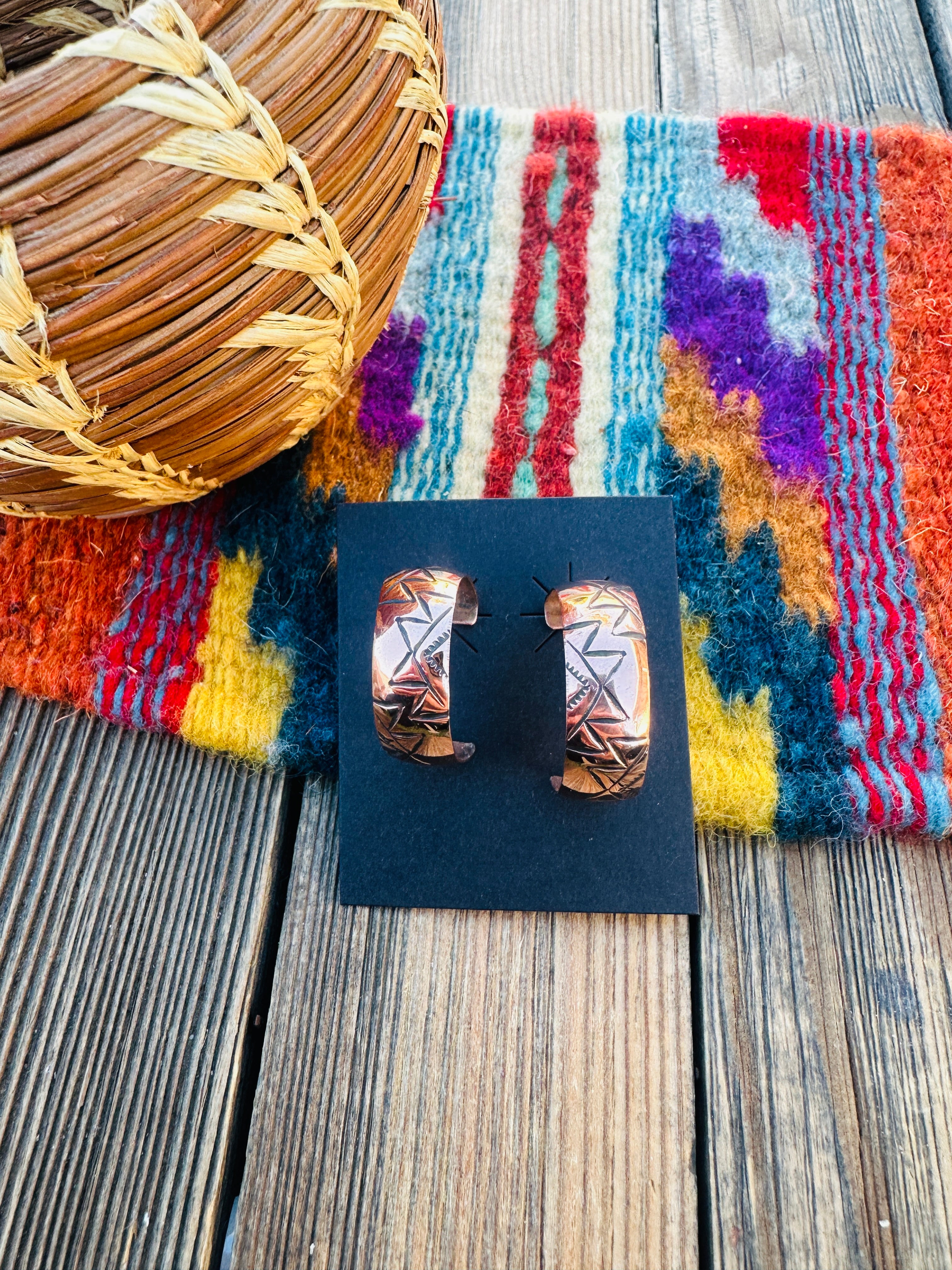 Hand Stamped Copper Hoop Earrings