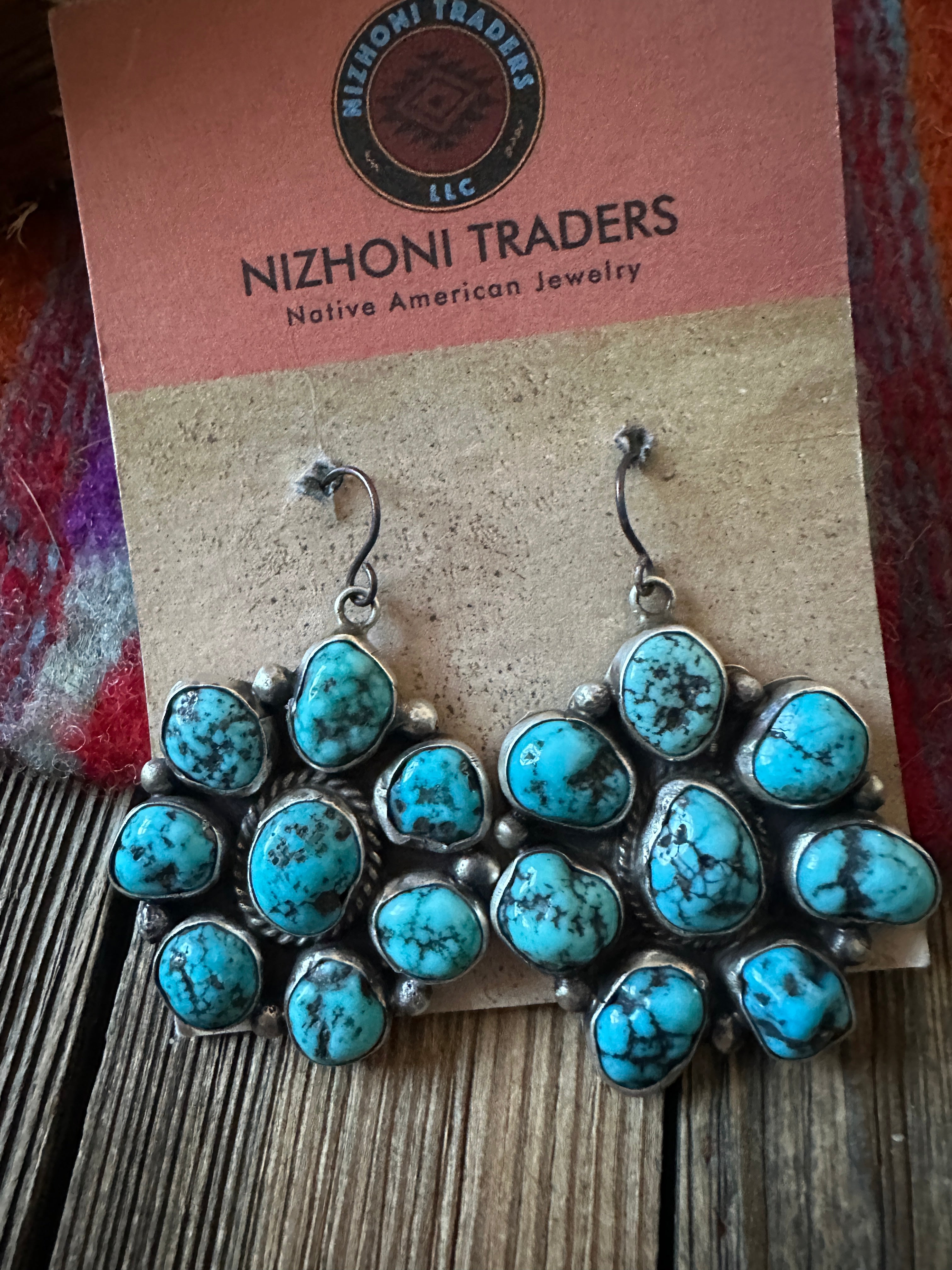 Handcrafted Kingman Web Turquoise & Sterling Silver Dangle Earrings by Eleanor Largo