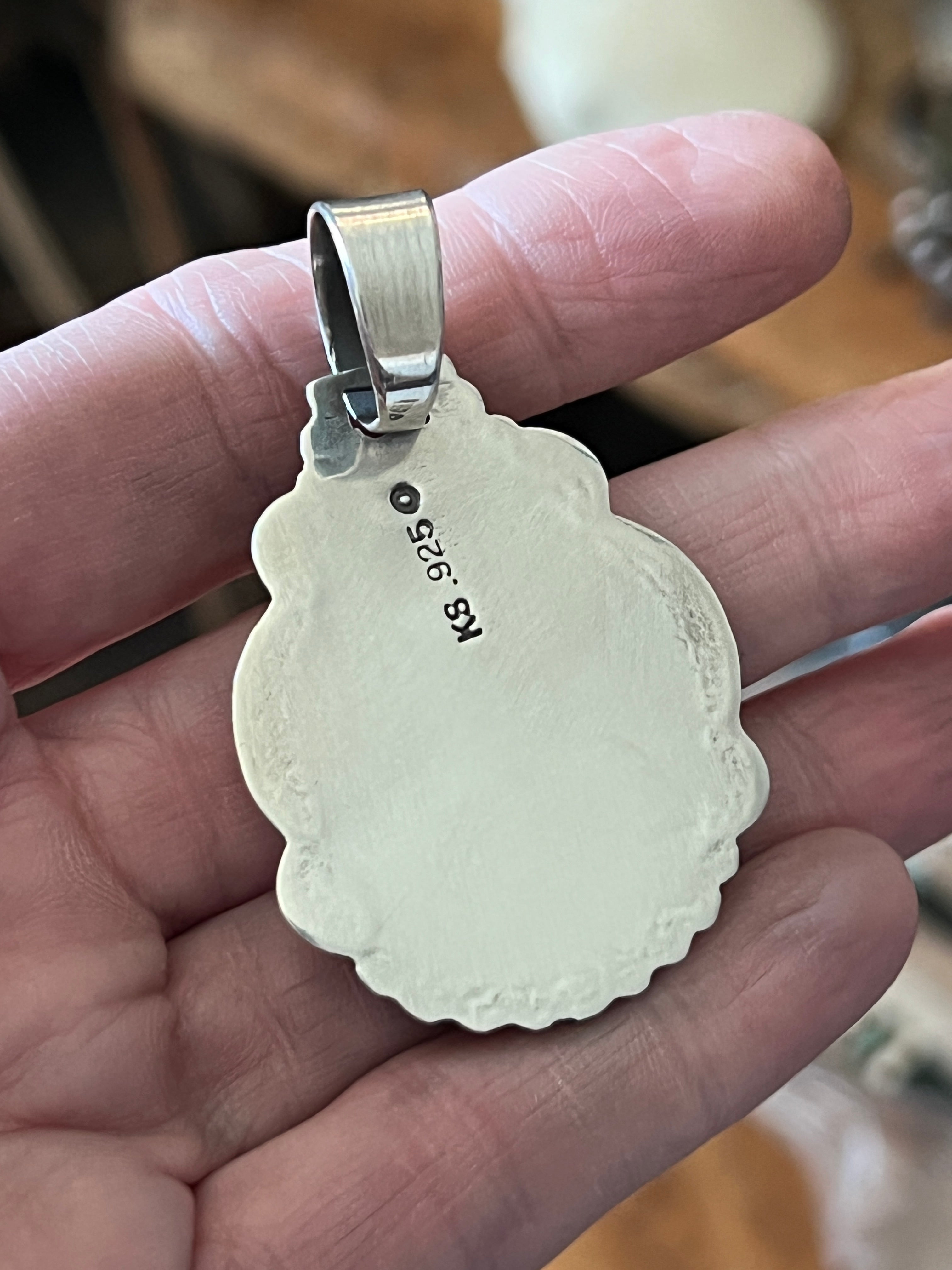 Hand Stamped Sterling Silver & Number 8 Turquoise Pendant by Kimari So