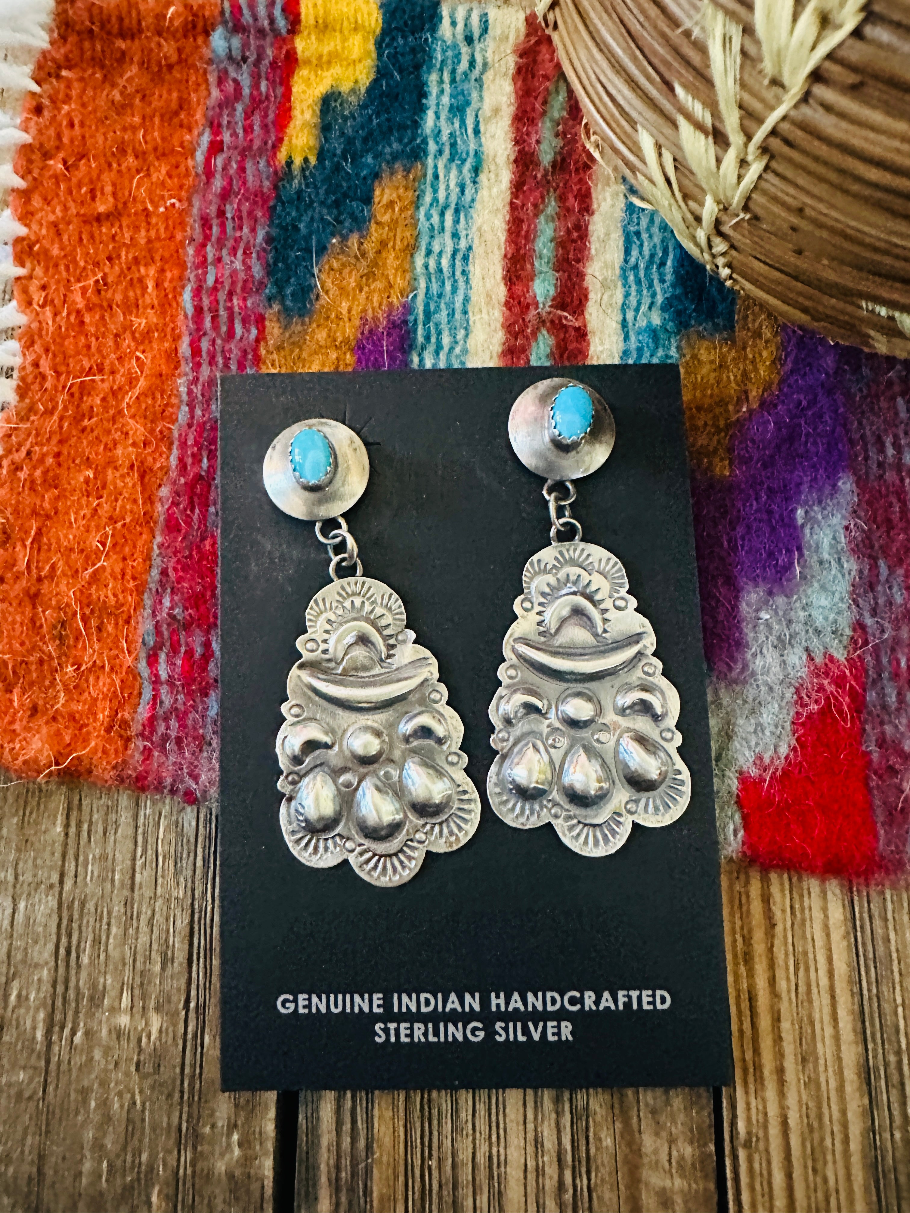 Handcrafted Turquoise & Sterling Silver Concho Dangle Earrings