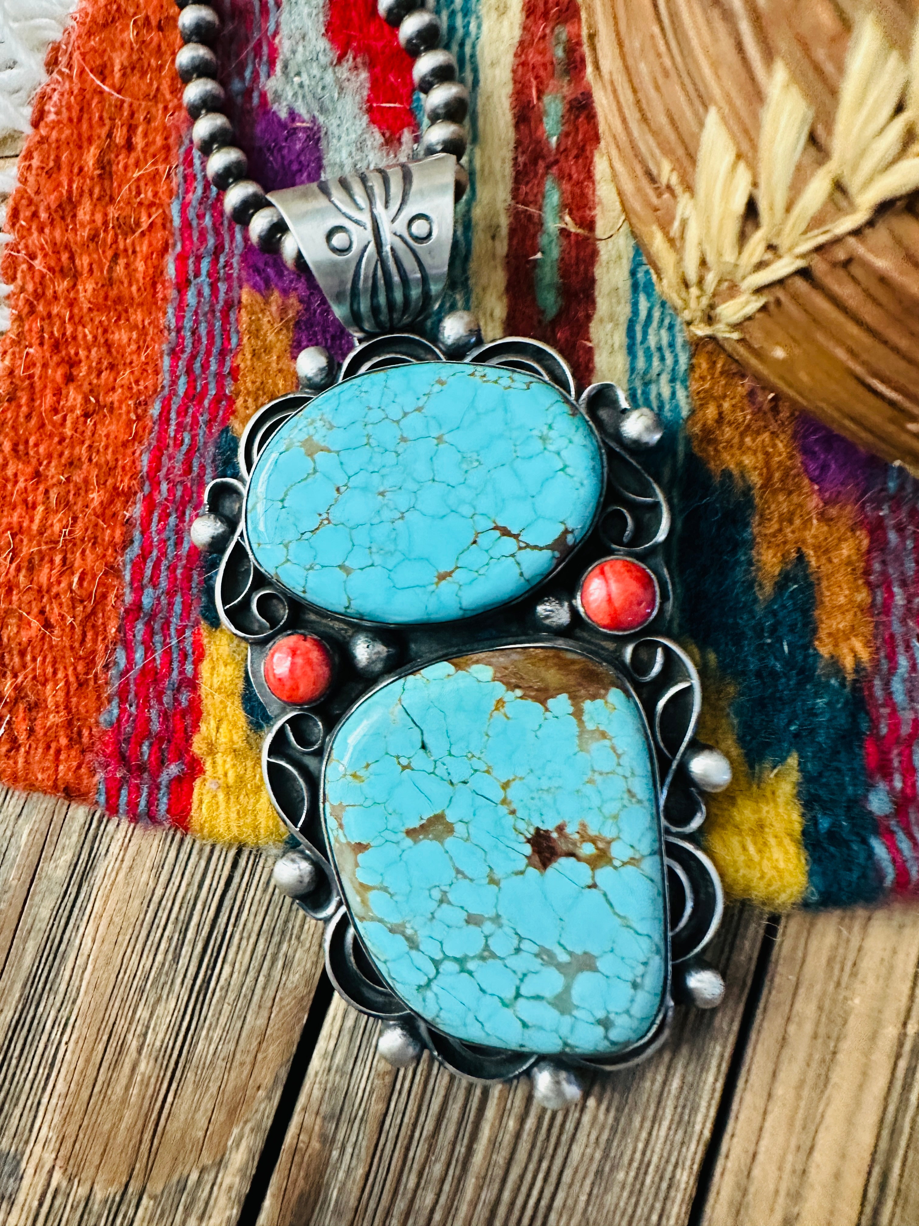 Handcrafted Turquoise, Spiny & Sterling Silver Pendant by Chimney Butte
