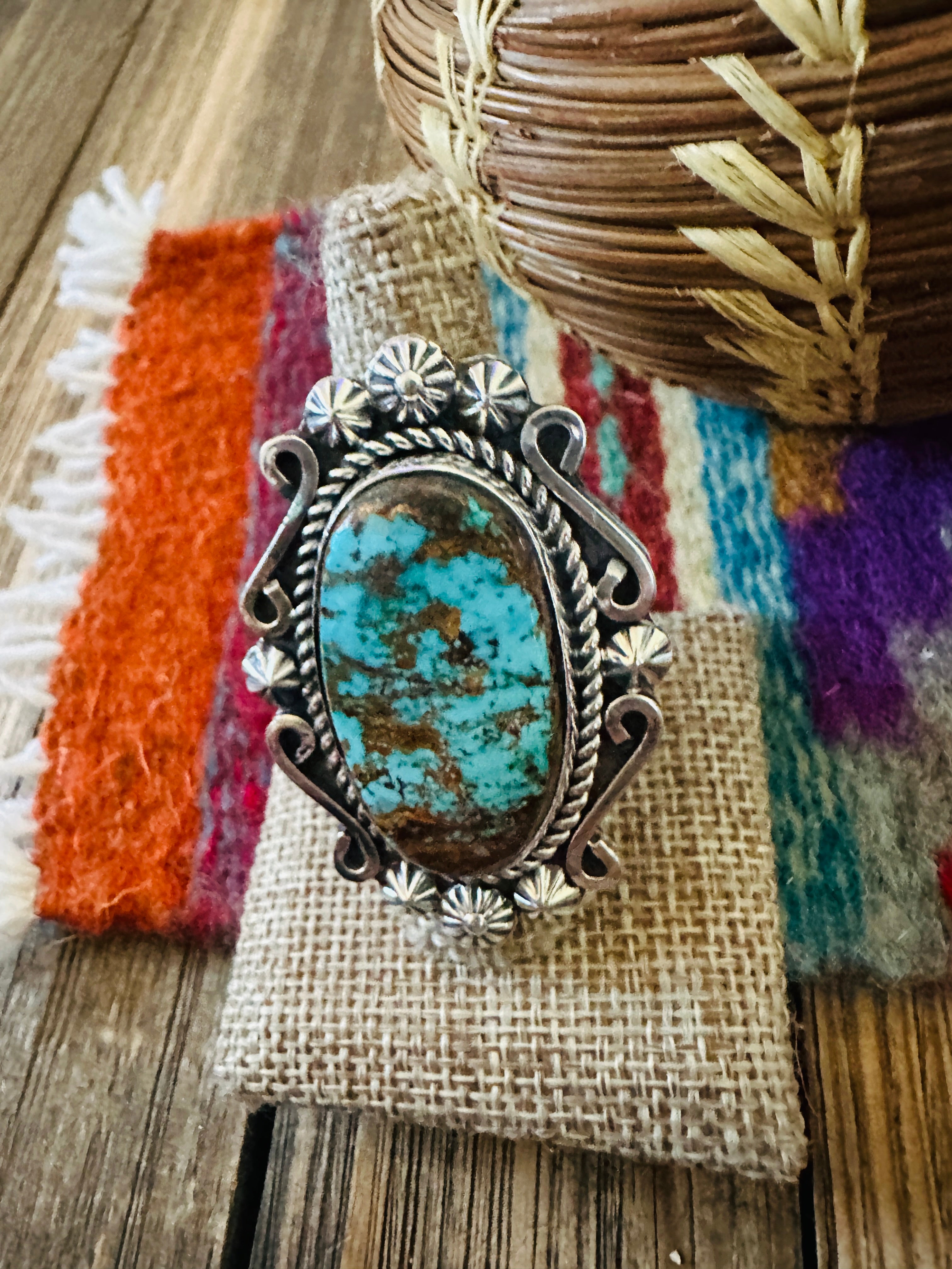 Handcrafted Turquoise & Sterling Silver Ring 9 by Rosella Paxson