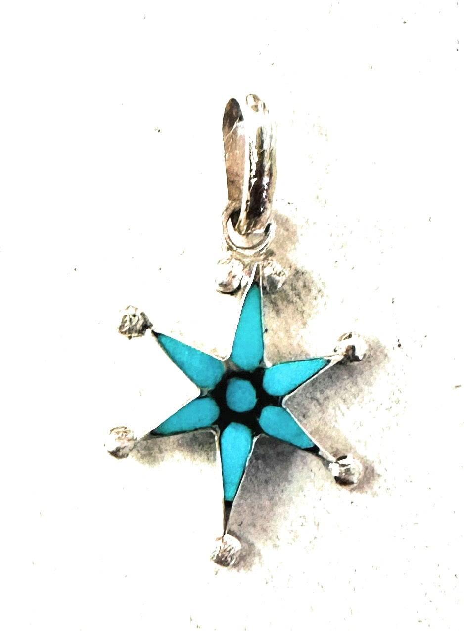 Zuni Sterling Silver & Turquoise Mini Star Pendant Signed