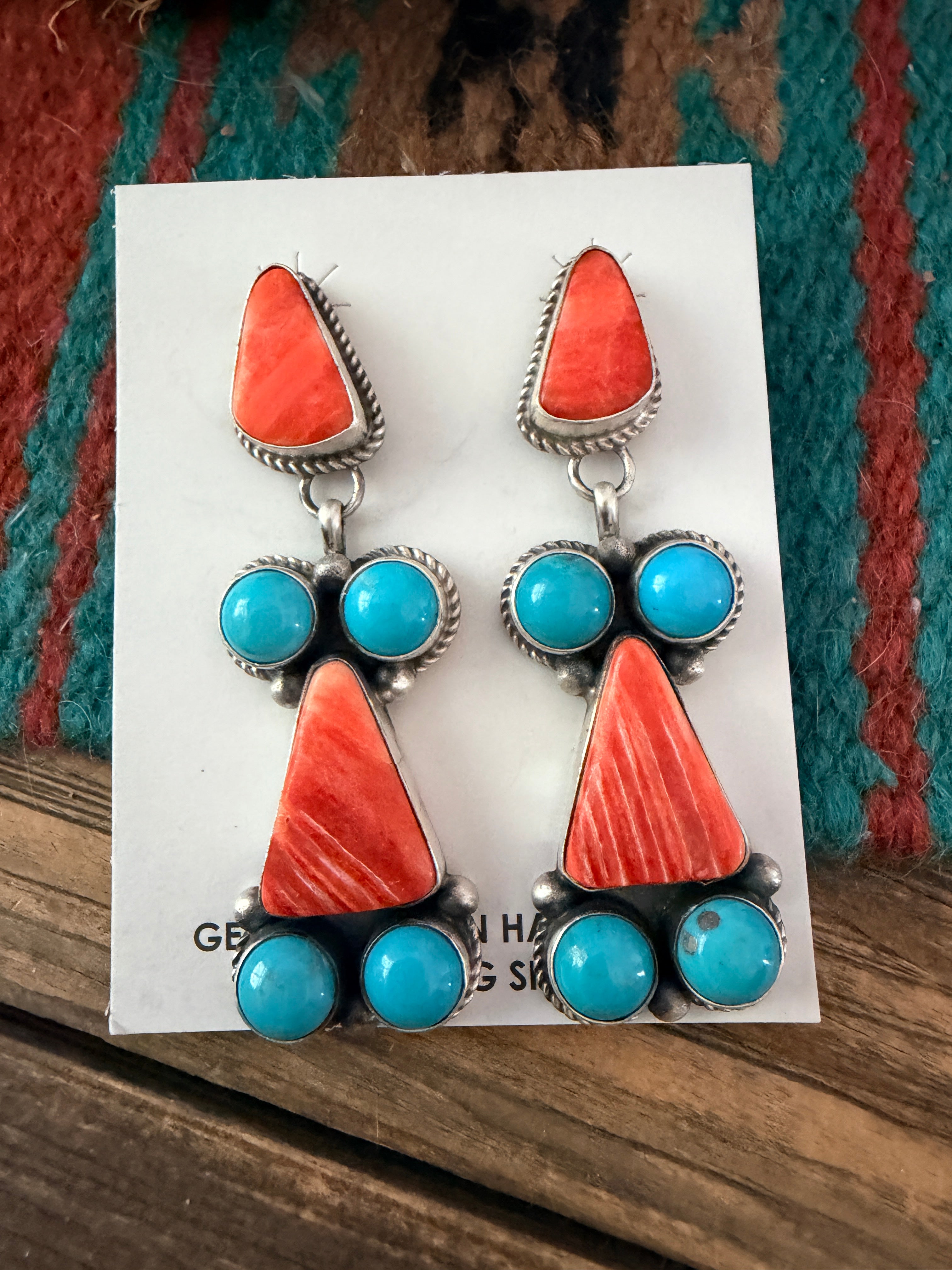 Handcrafted Sterling Silver, Turquoise & Spiny Oyster Dangle Earrings
