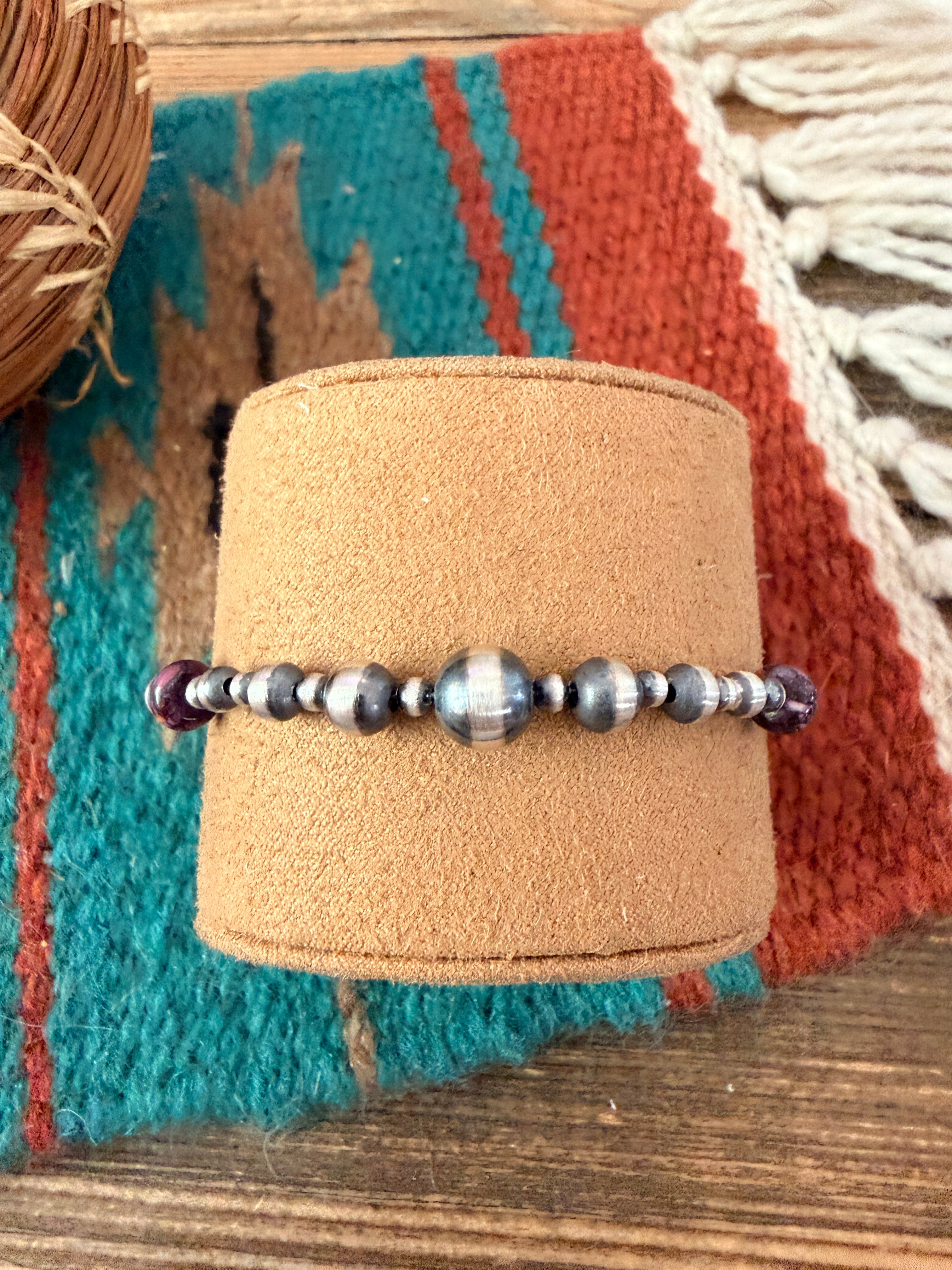 Handcrafted Purple Spiny Oyster & Sterling Silver Pearl Beaded Bracelet