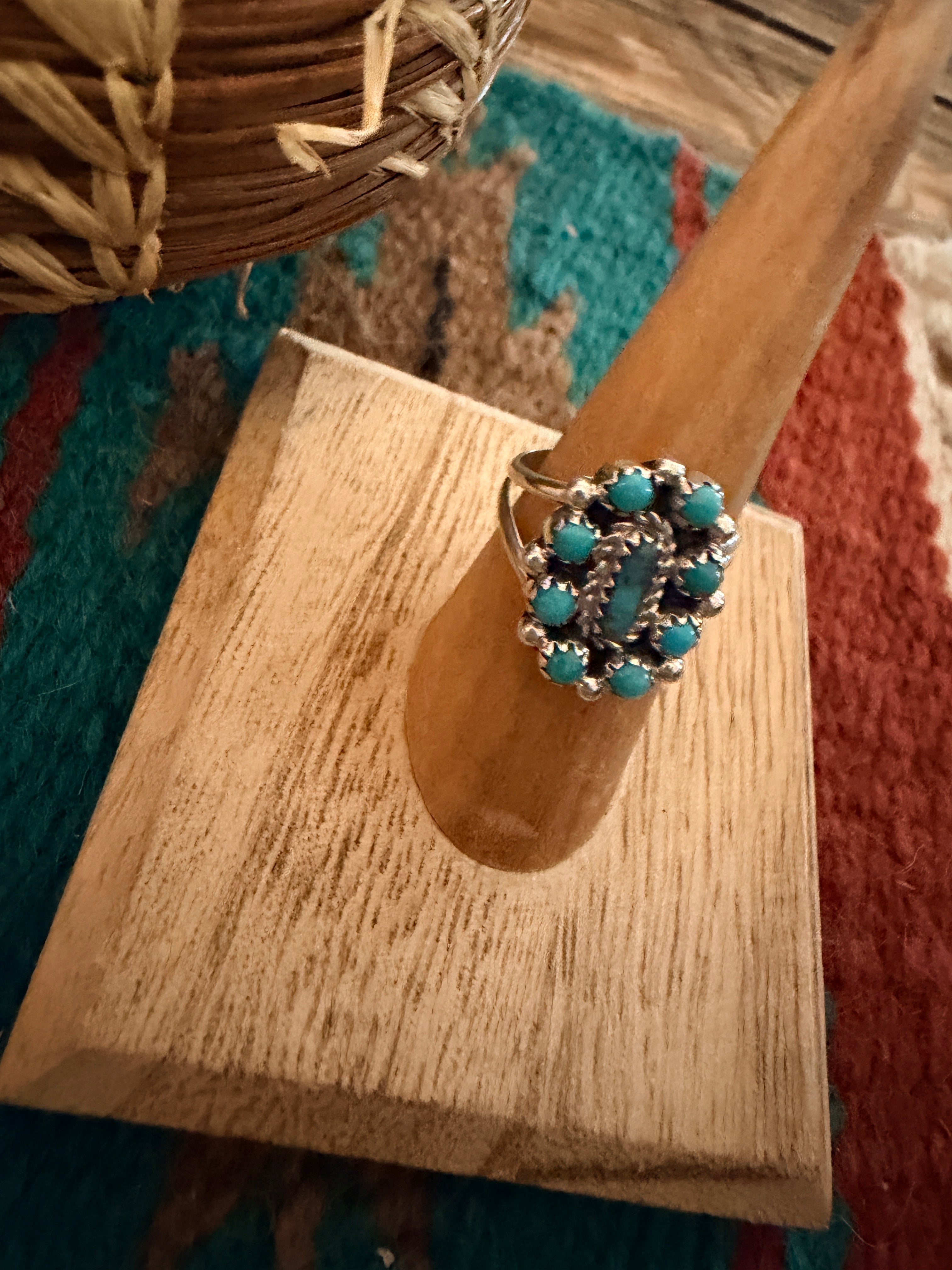 Handcrafted Turquoise & Sterling Silver Adjustable Cluster Ring