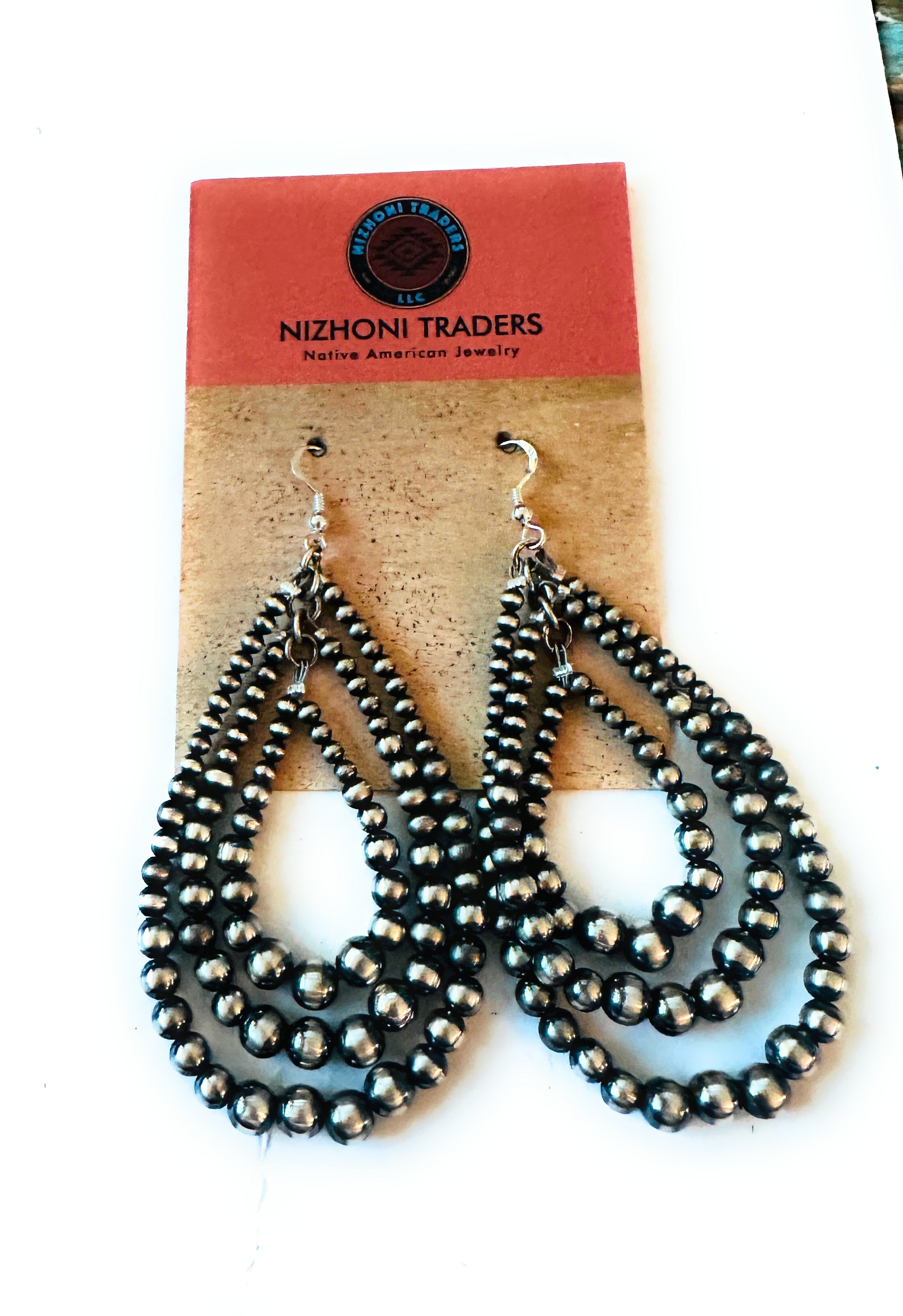 Navajo Sterling Silver Pearl Dangle Hoop Earrings