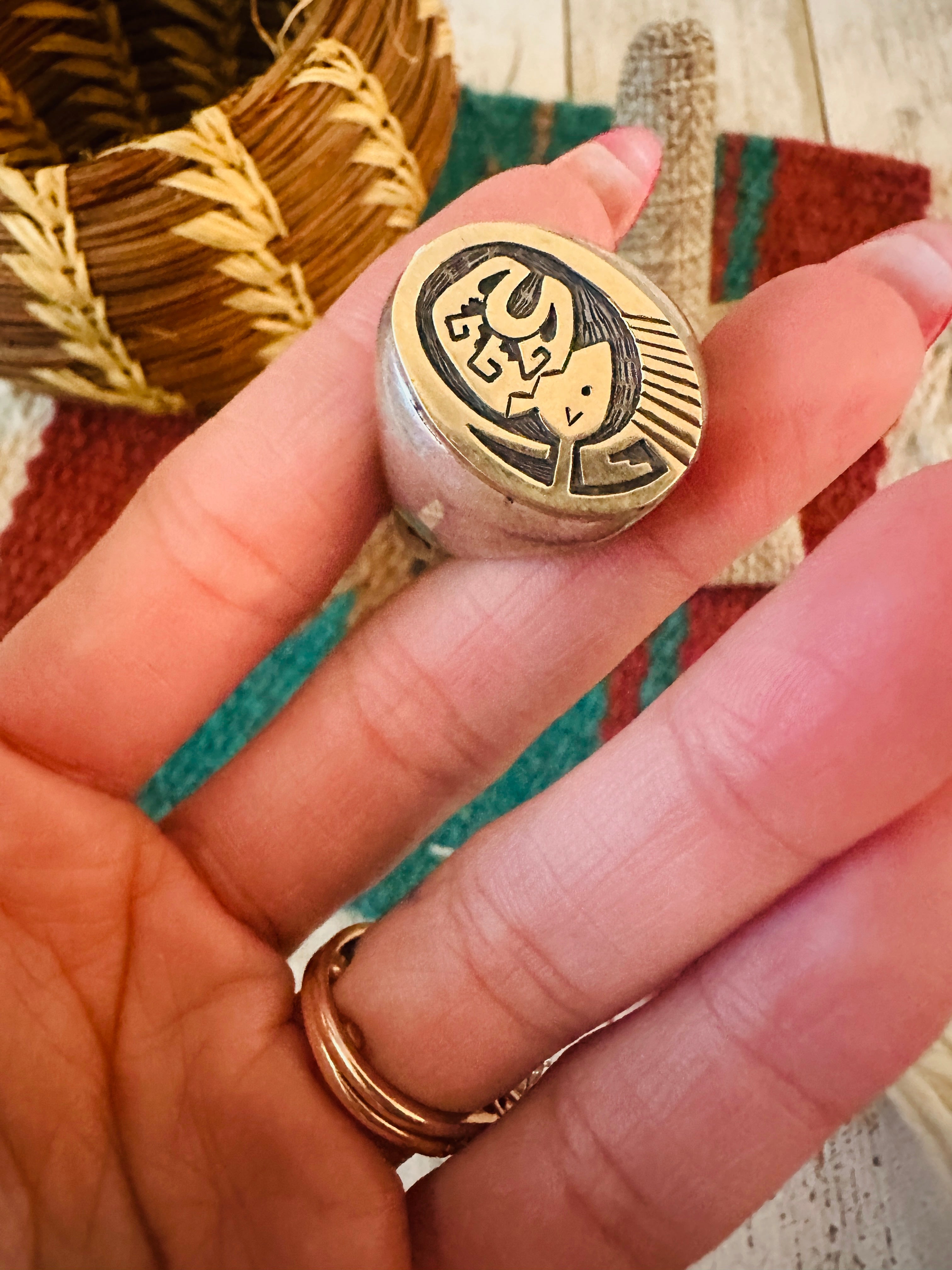 Handcrafted Old Pawn Sterling Silver with Gold Overlay Ring Size 11.75