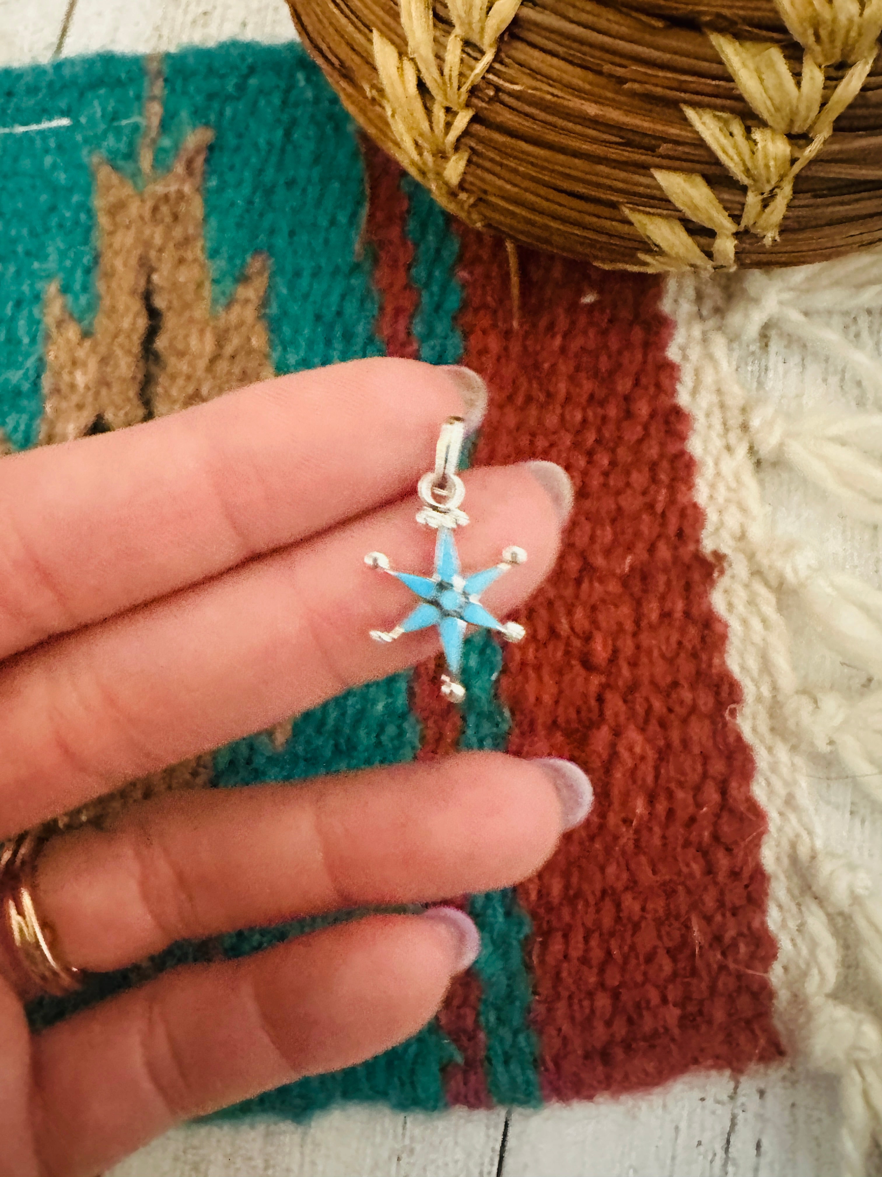 Zuni Sterling Silver & Turquoise Mini Star Pendant Signed