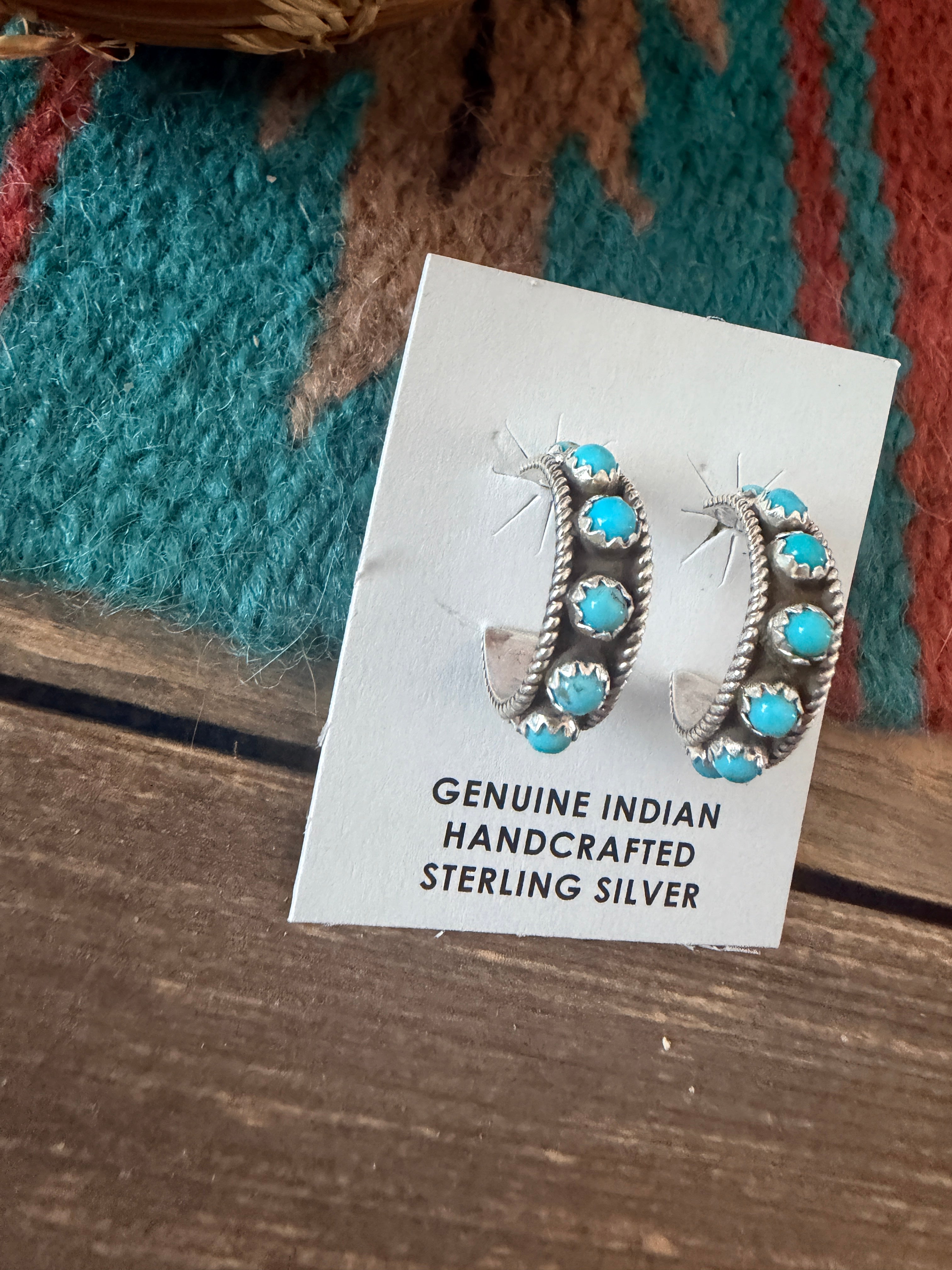 Handcrafted Turquoise & Sterling Silver Snake Eye Hoop Earrings