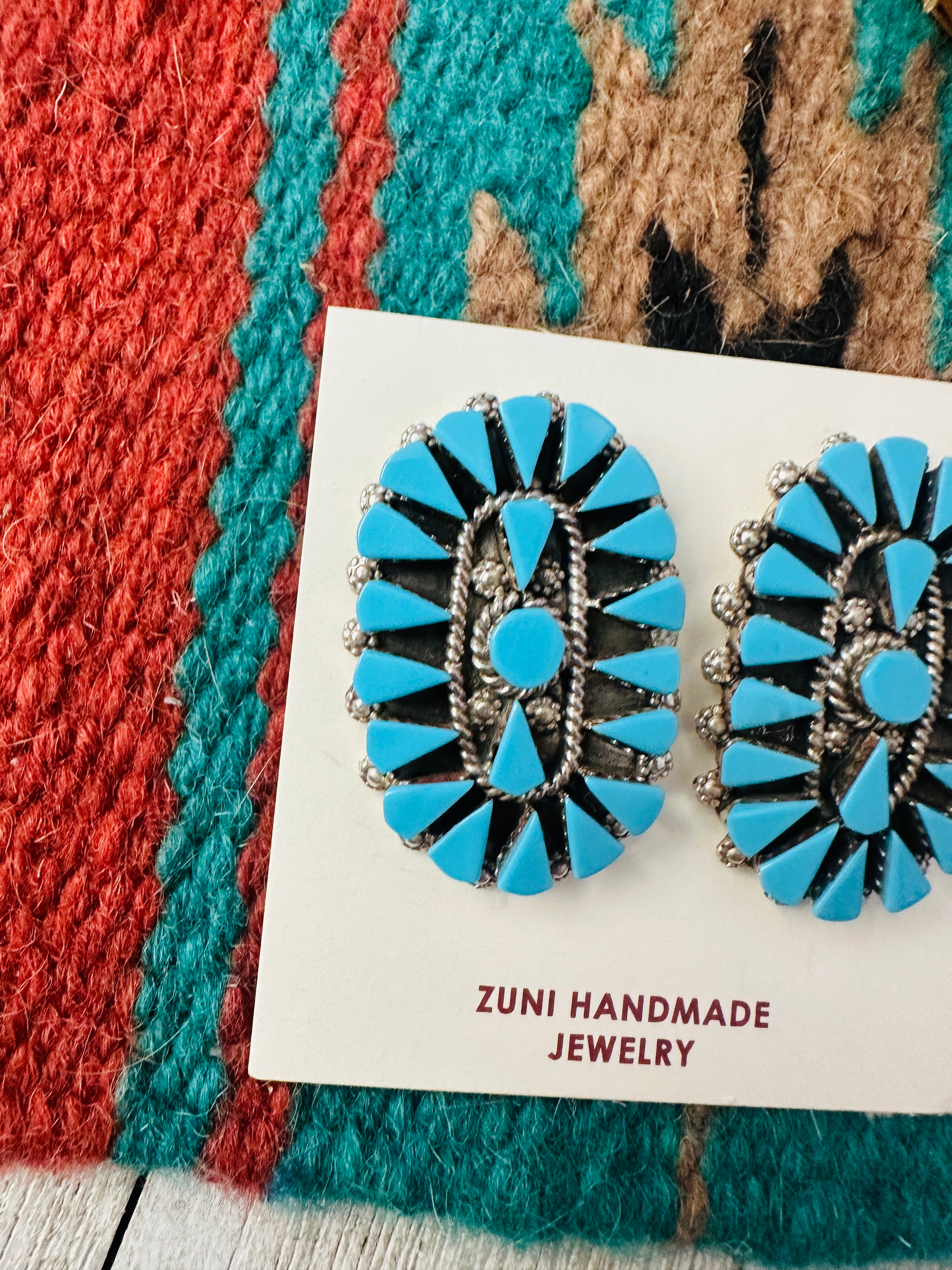 Zuni Sterling Silver & Turquoise Cluster Post Earrings