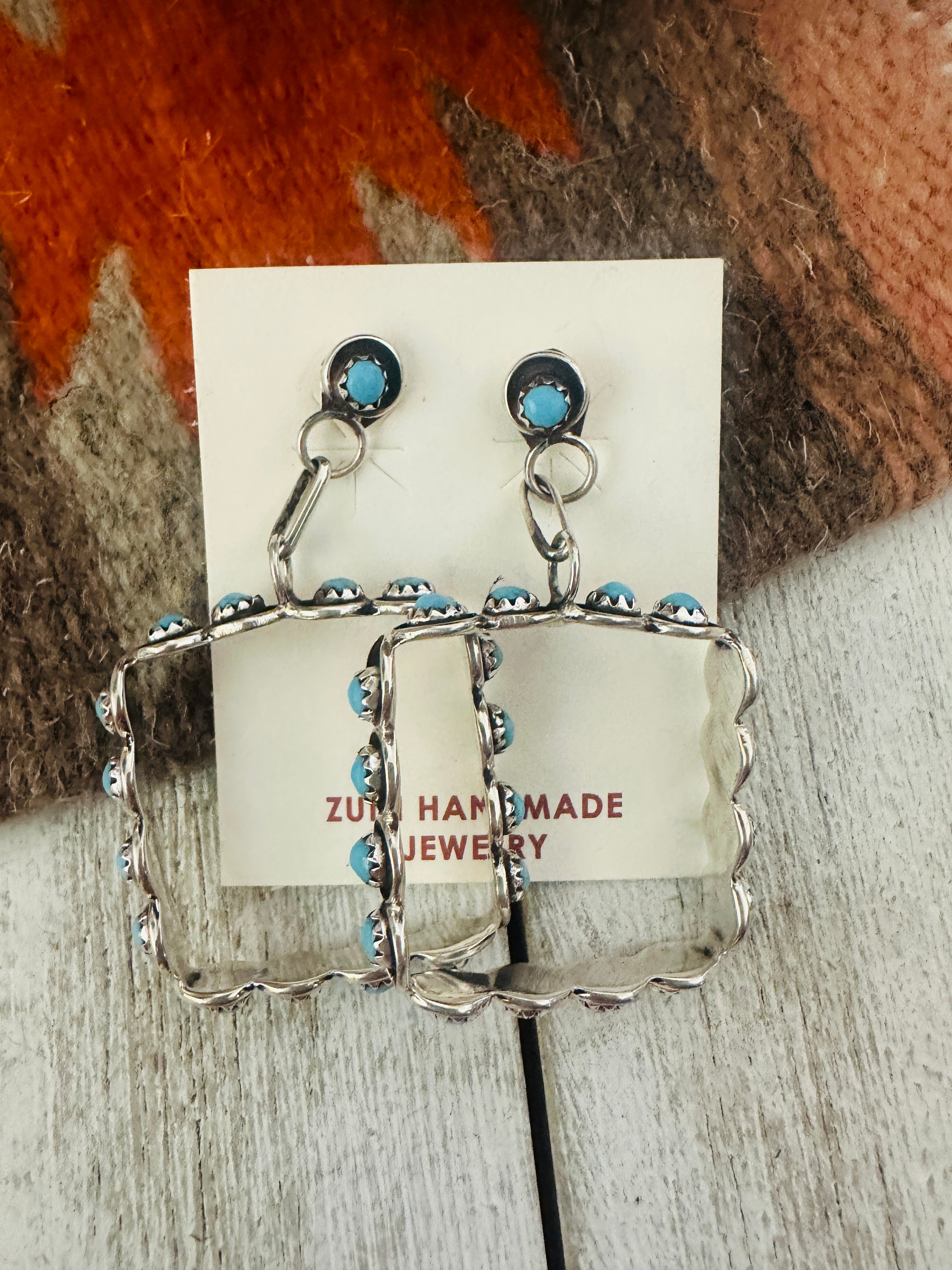 Zuni Turquoise & Sterling Silver Snake Eye Dangle Earrings