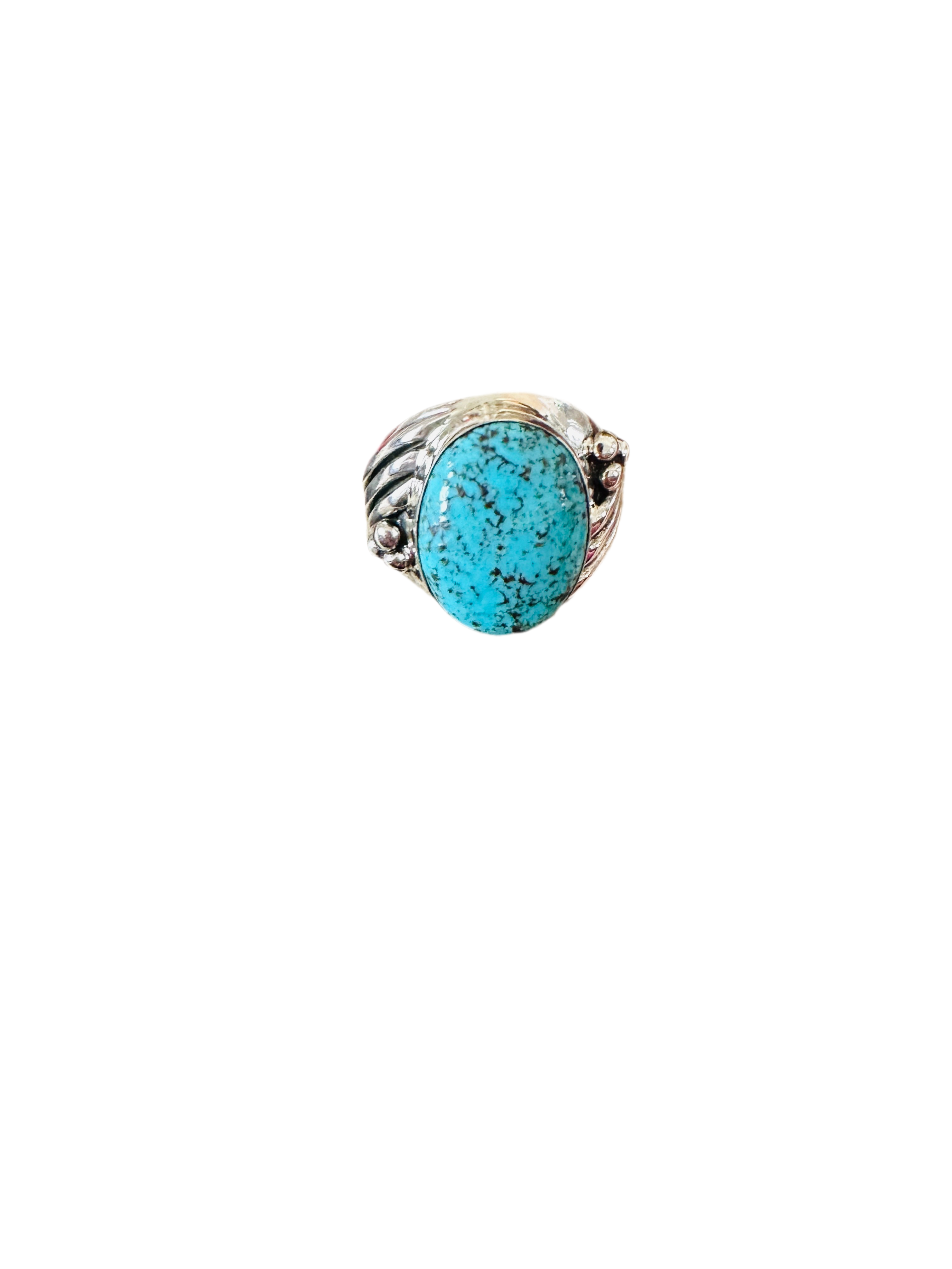 Handcrafted Turquoise & Sterling Silver Cigar Band Ring Size 9.5