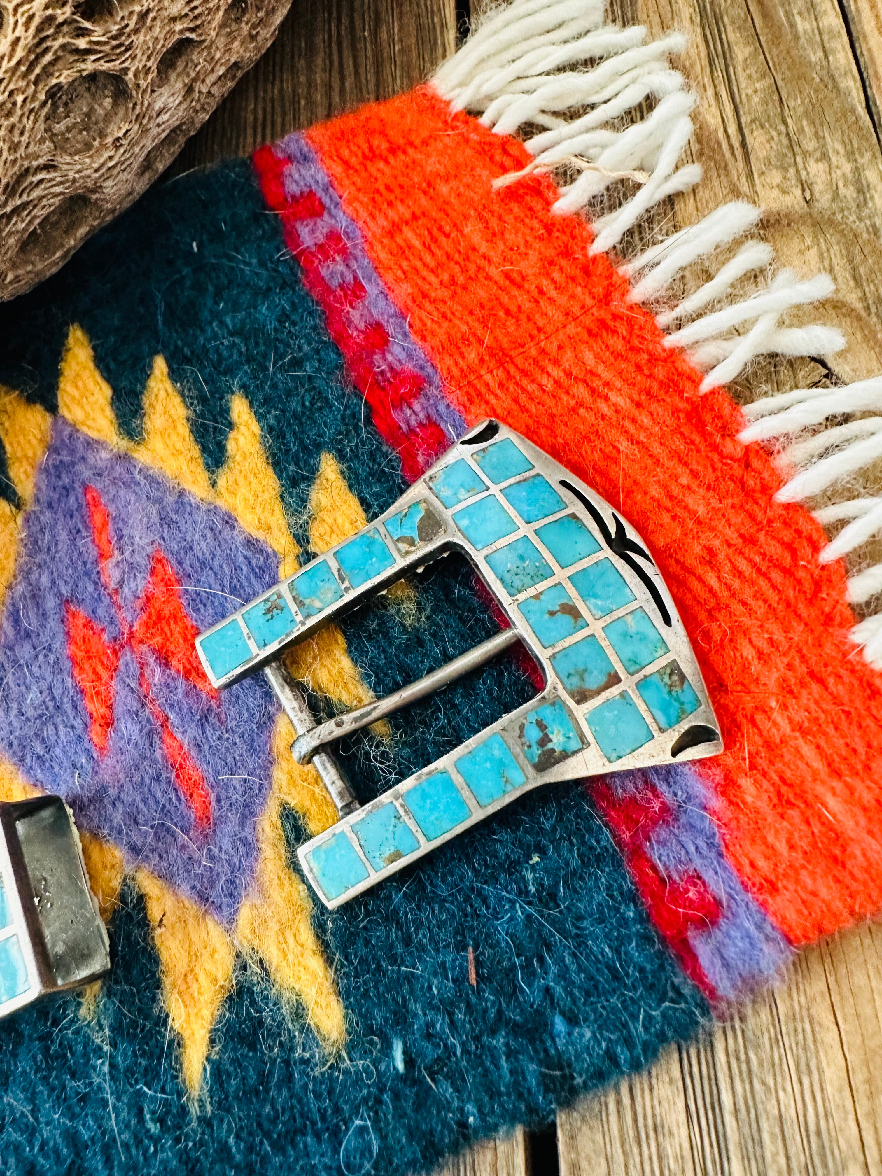 Vintage Navajo Turquoise & Sterling Silver Horse Belt Buckle