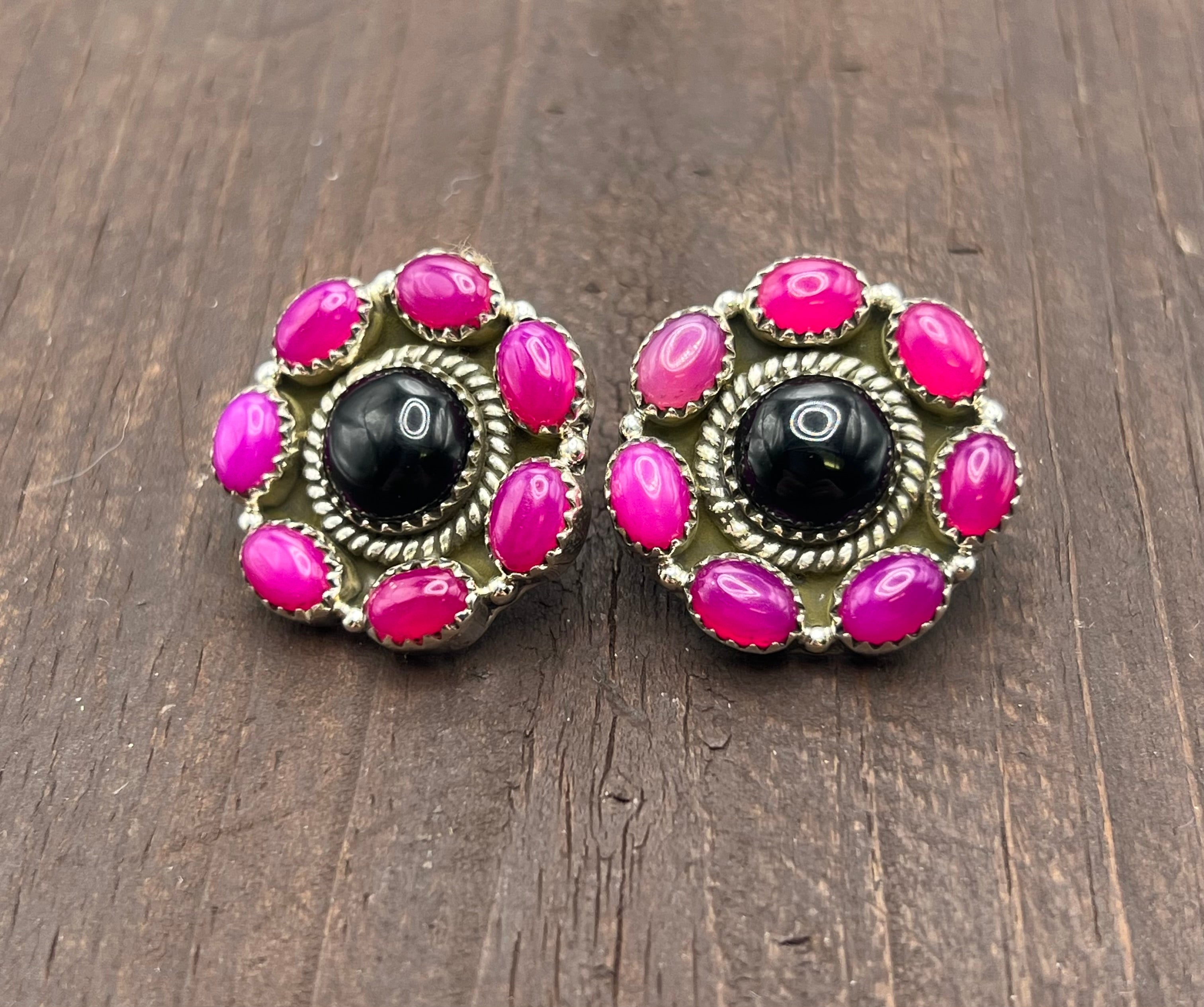 Handmade Pink & Black Onyx Sterling Silver Drop Necklace