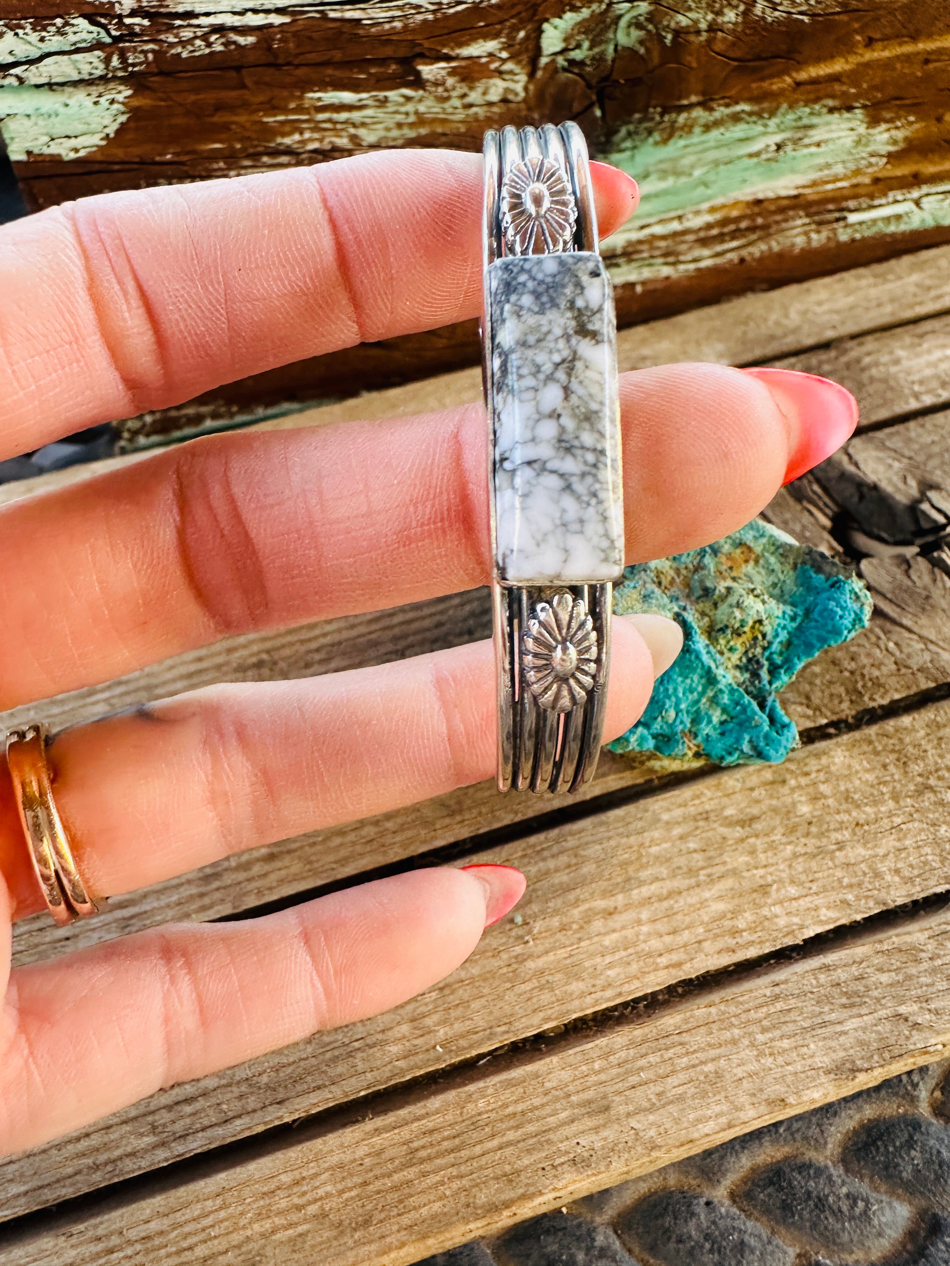 Handcrafted Sterling Silver & White Buffalo Cuff Bracelet