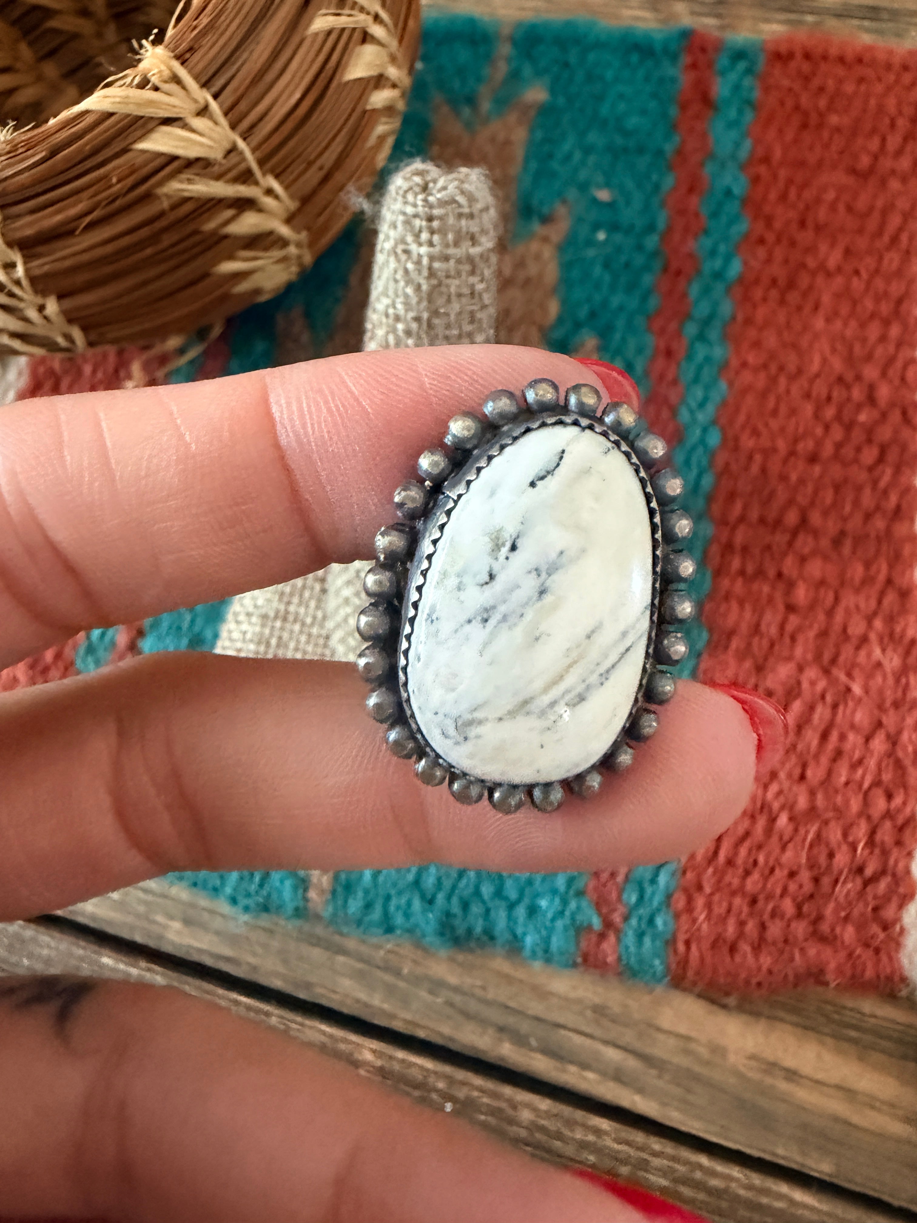 Handcrafted White Buffalo & Sterling Silver Adjustable Ring by Tillie Jon