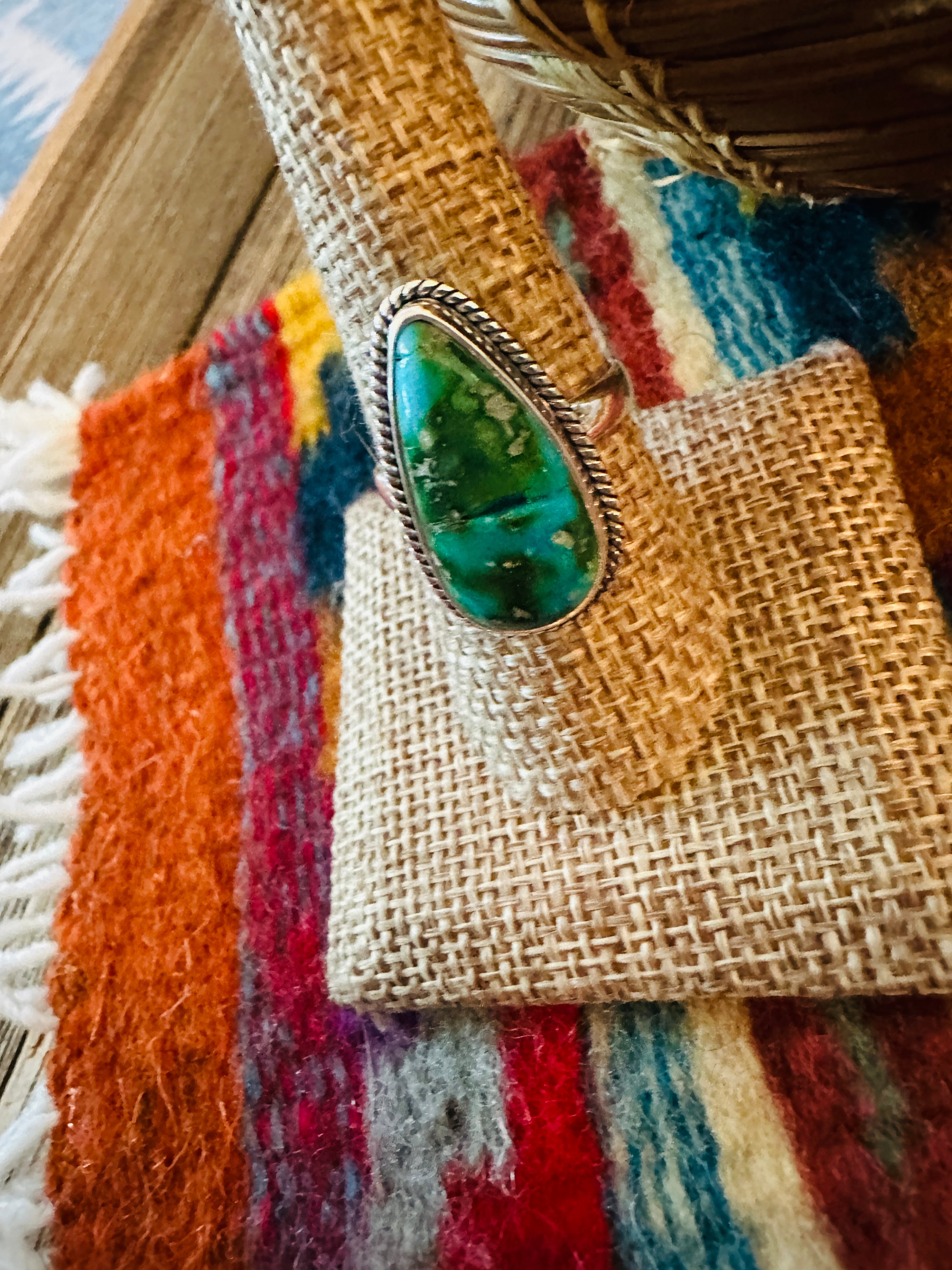 Handcrafted Sonoran Mountain Turquoise & Sterling Silver Ring size 8.75