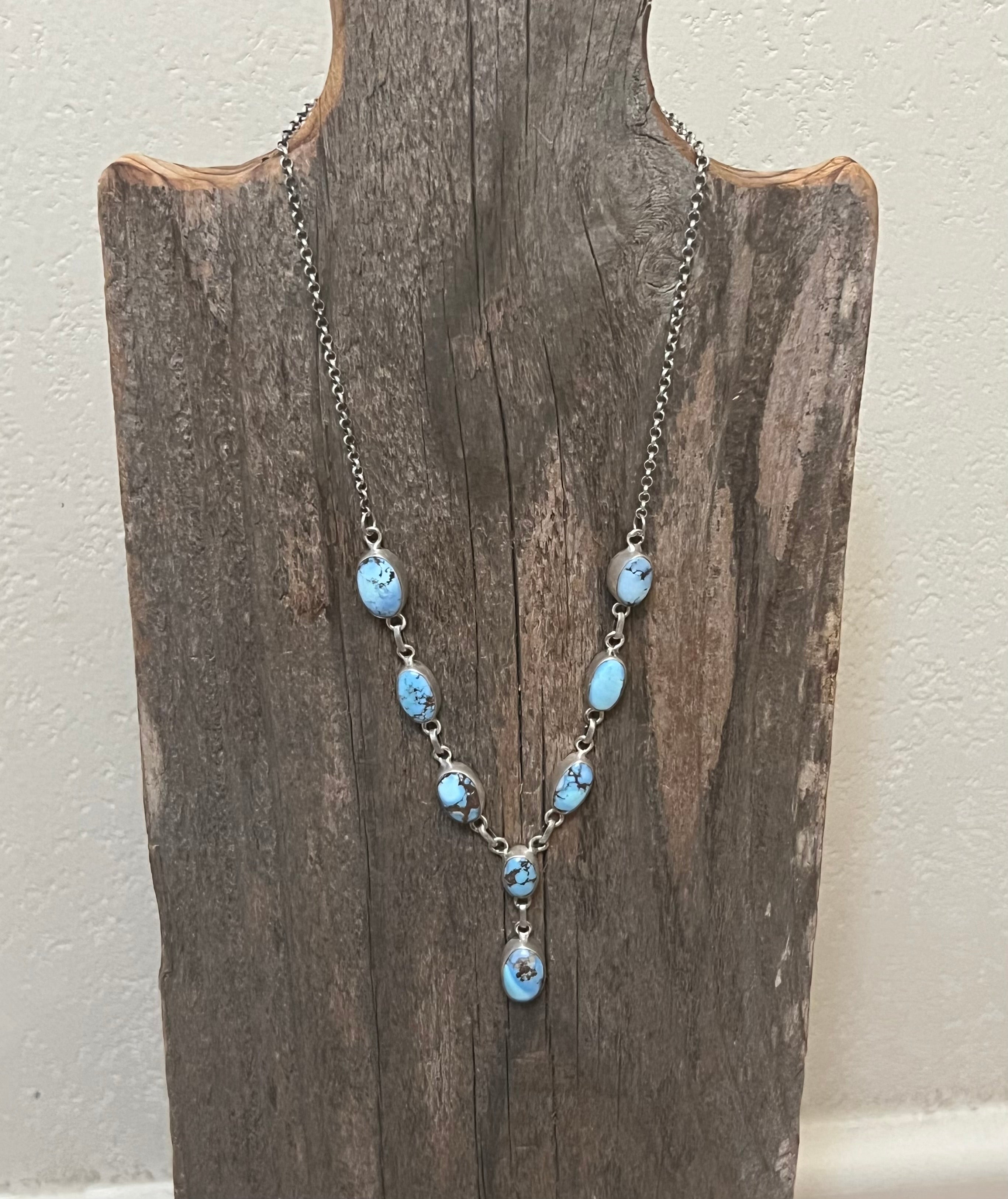 Handmade Golden Hills Turquoise & Sterling Silver Drop Necklace