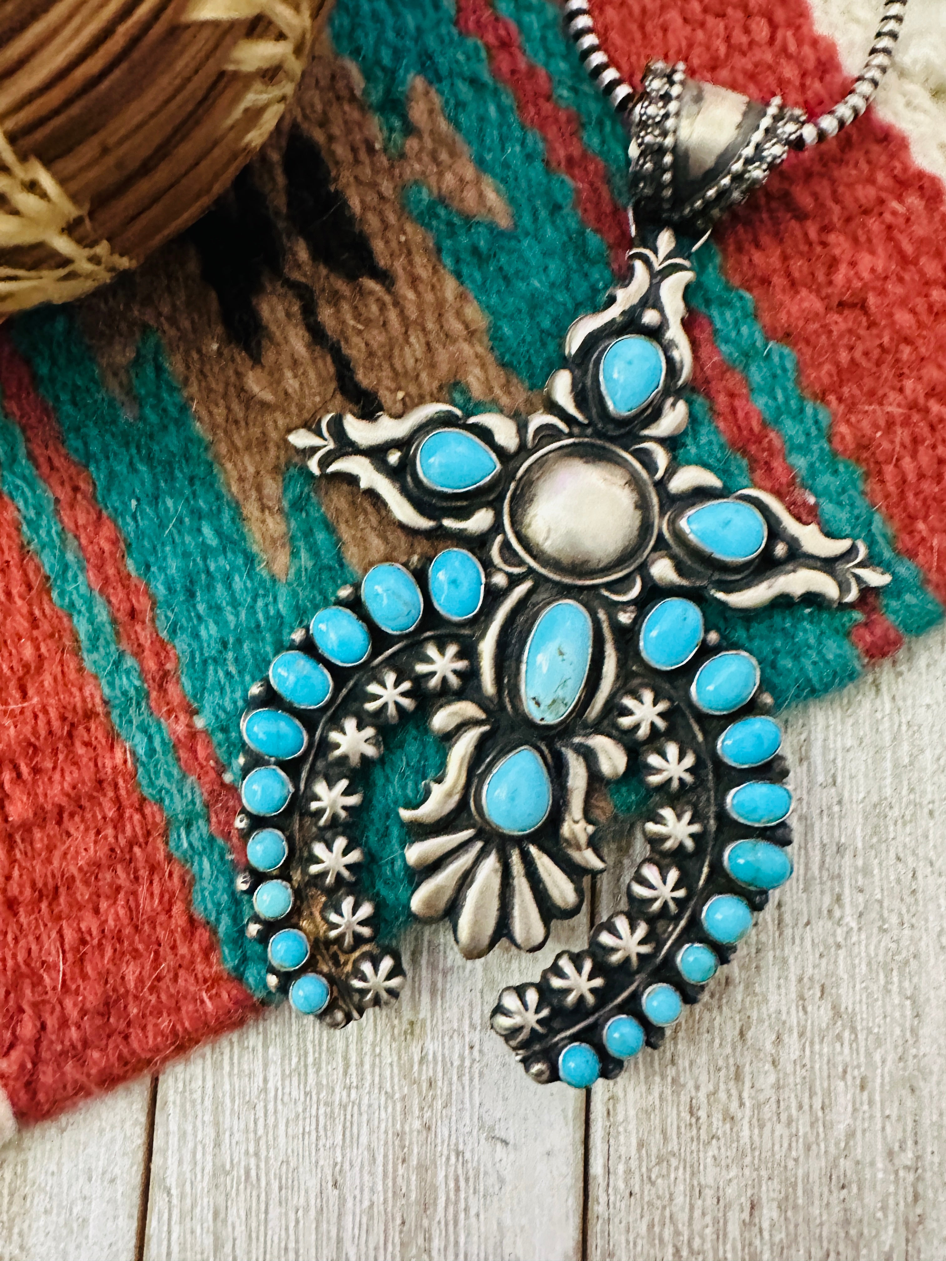Handcrafted Sterling Silver & Turquoise Naja Pendant by Shawn Cayatineto