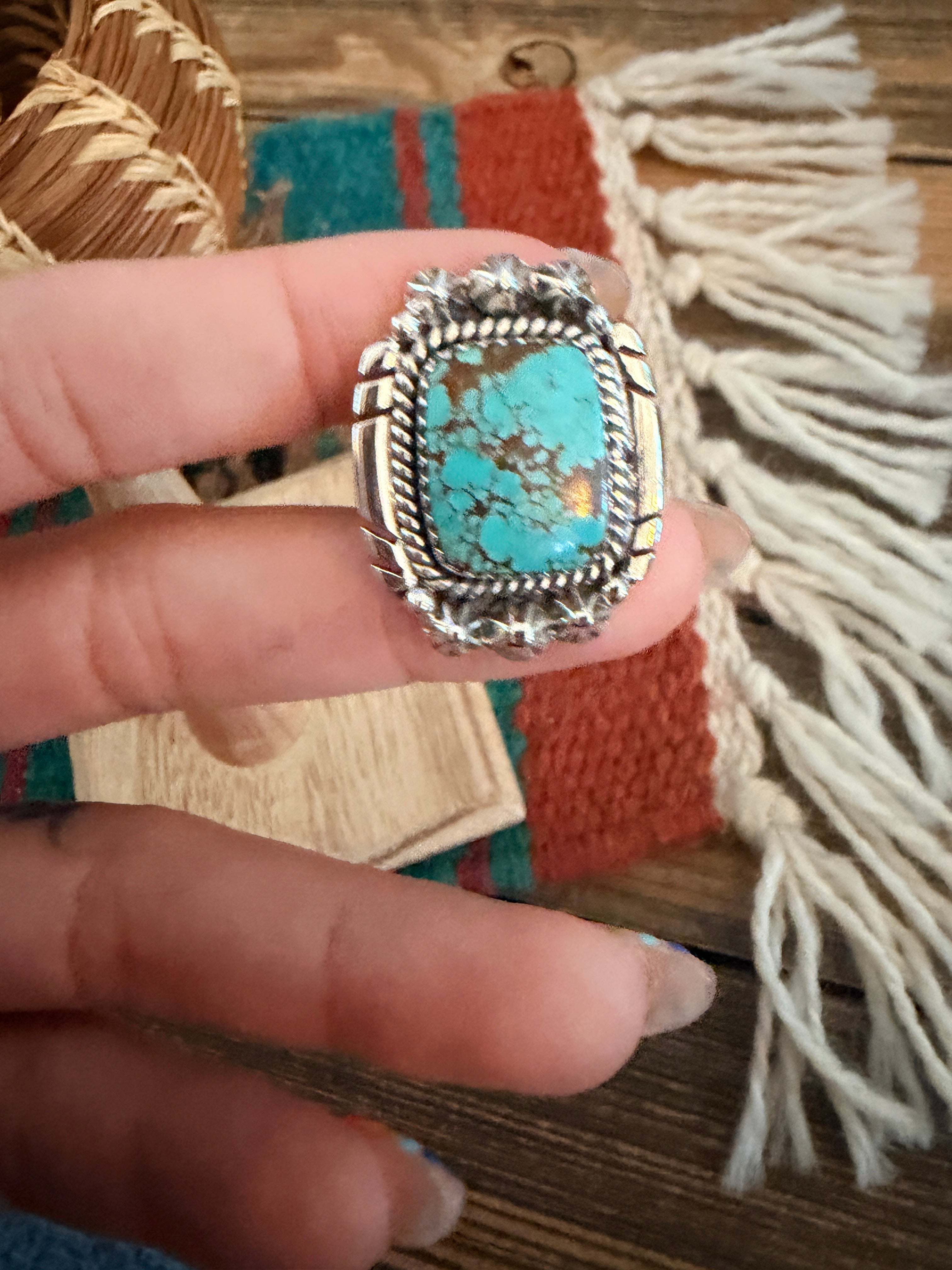 Handmade Sterling Silver Number 8 Turquoise Adjustable Ring Signed Nizhoni