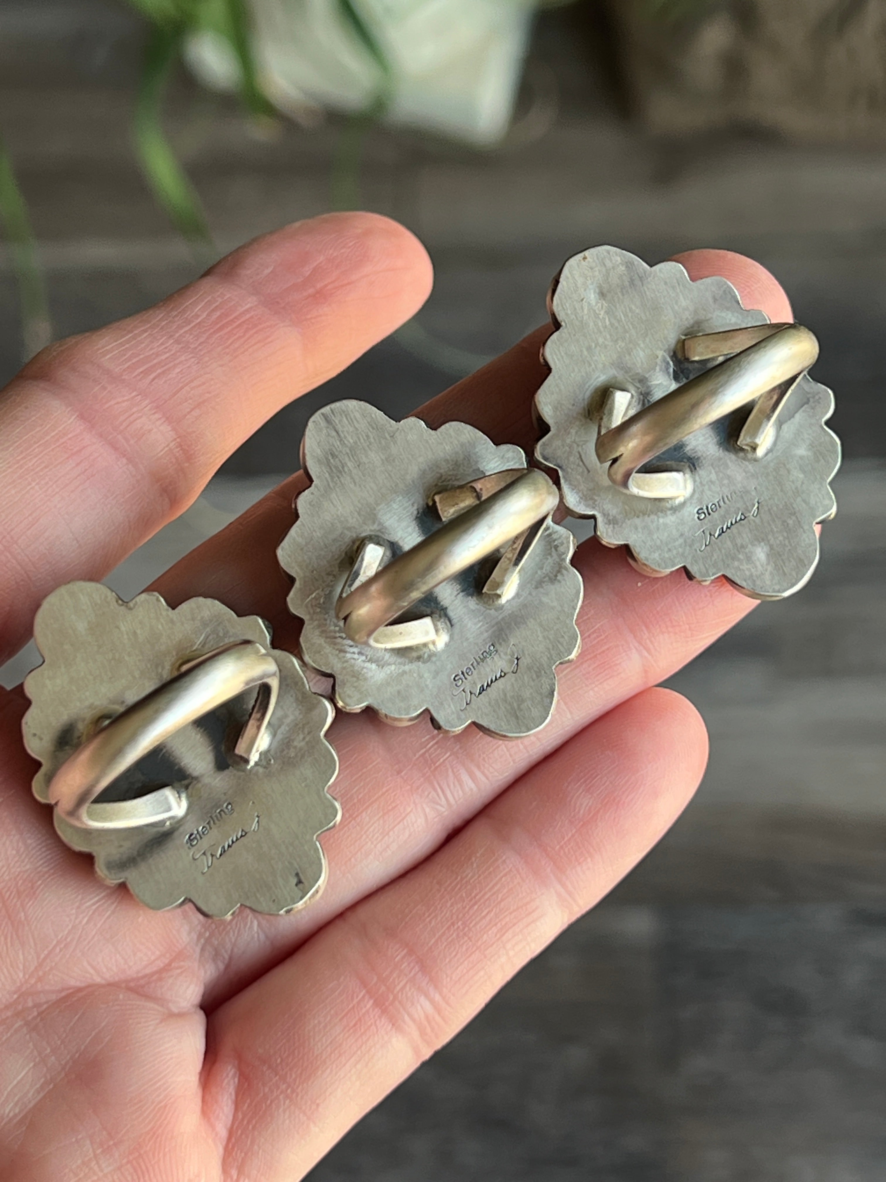 Handcrafted Sterling Silver and Queen Pink Conch Shell Cluster Ring by Travis Jim