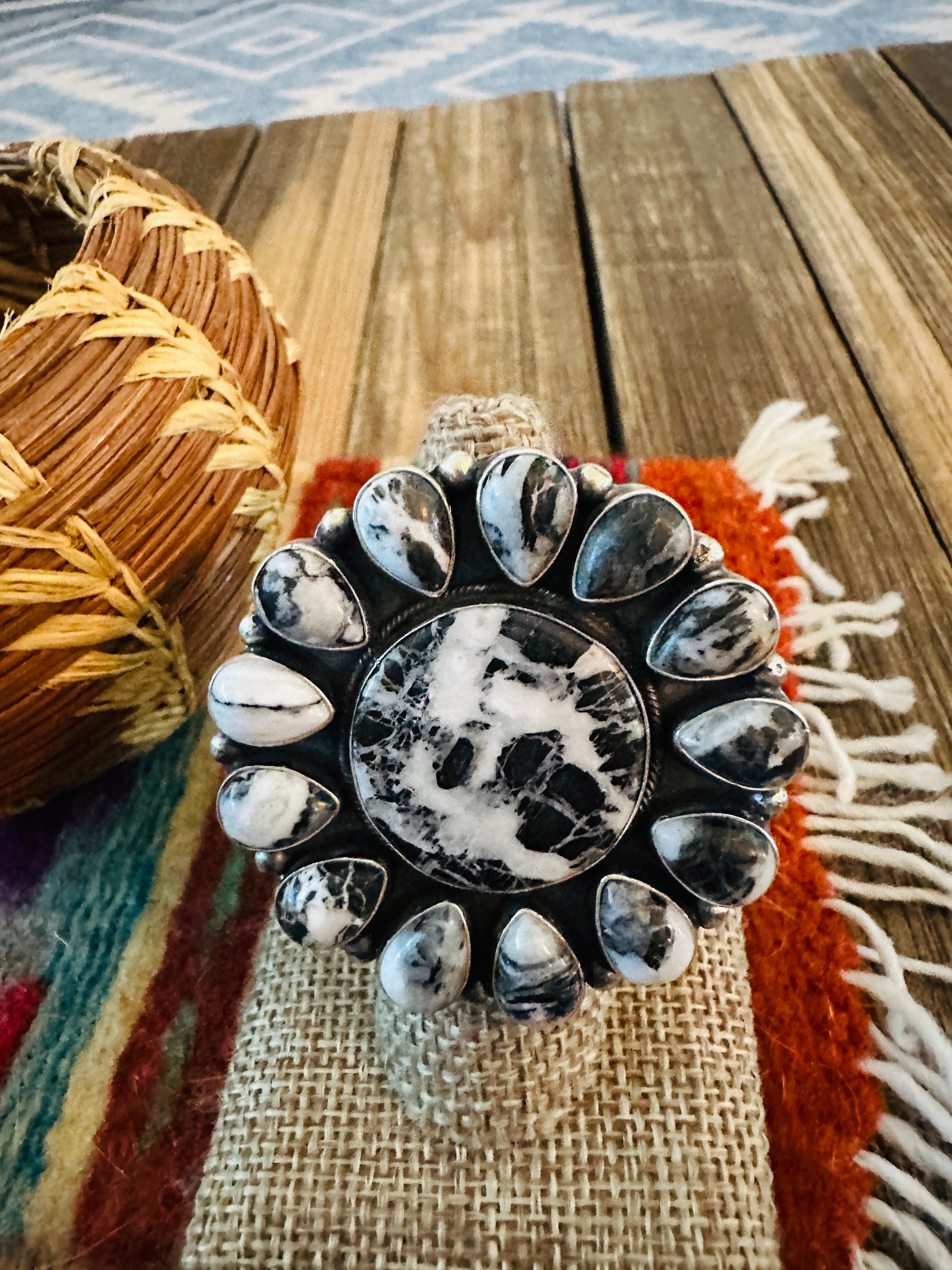 Handcrafted White Buffalo & Sterling Silver Ring Size 9