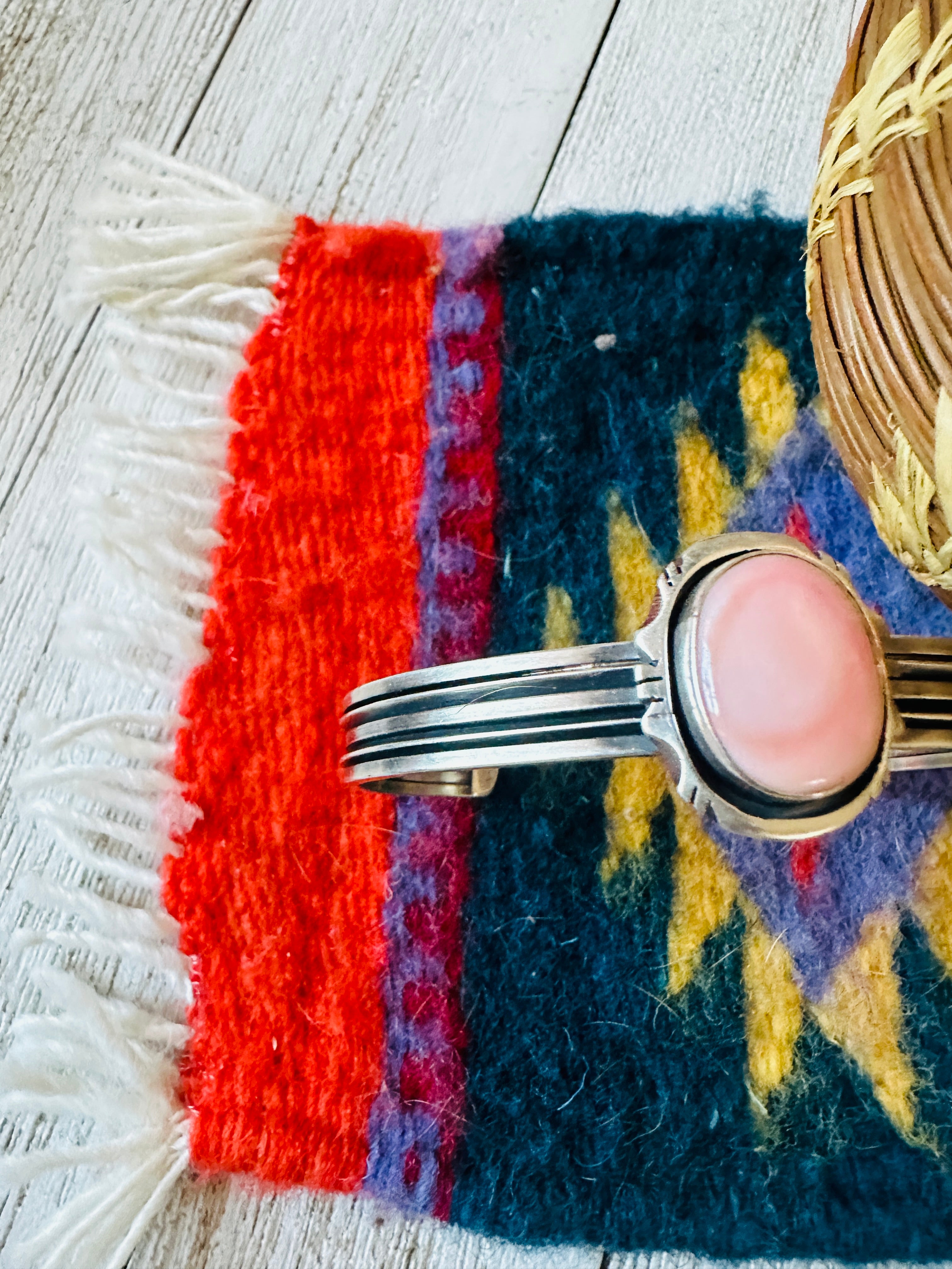 Navajo Queen Pink Conch Shell & Sterling Silver Cuff Bracelet