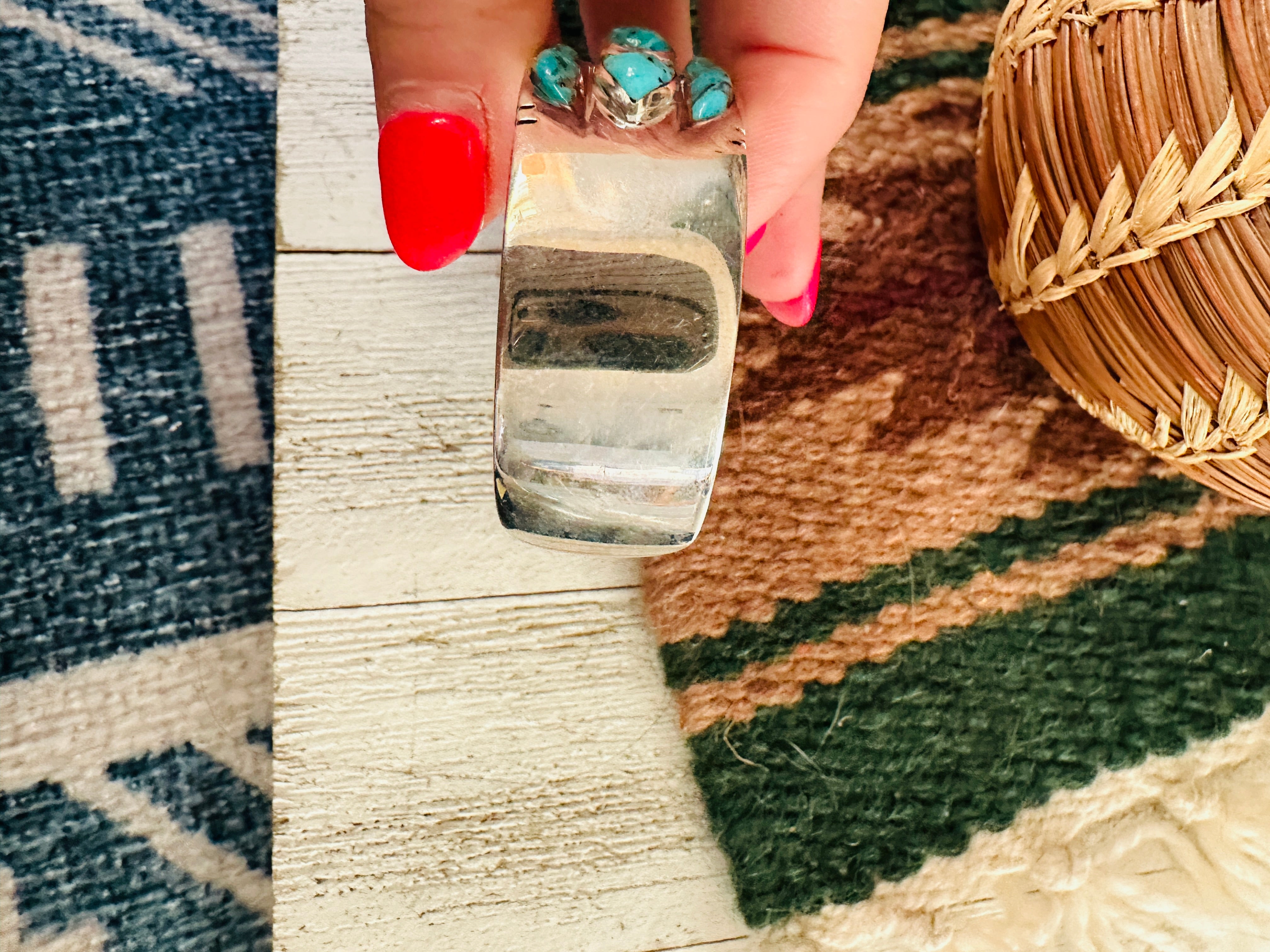 Old Pawn Navajo Sterling Silver & Turquoise Cuff Bracelet